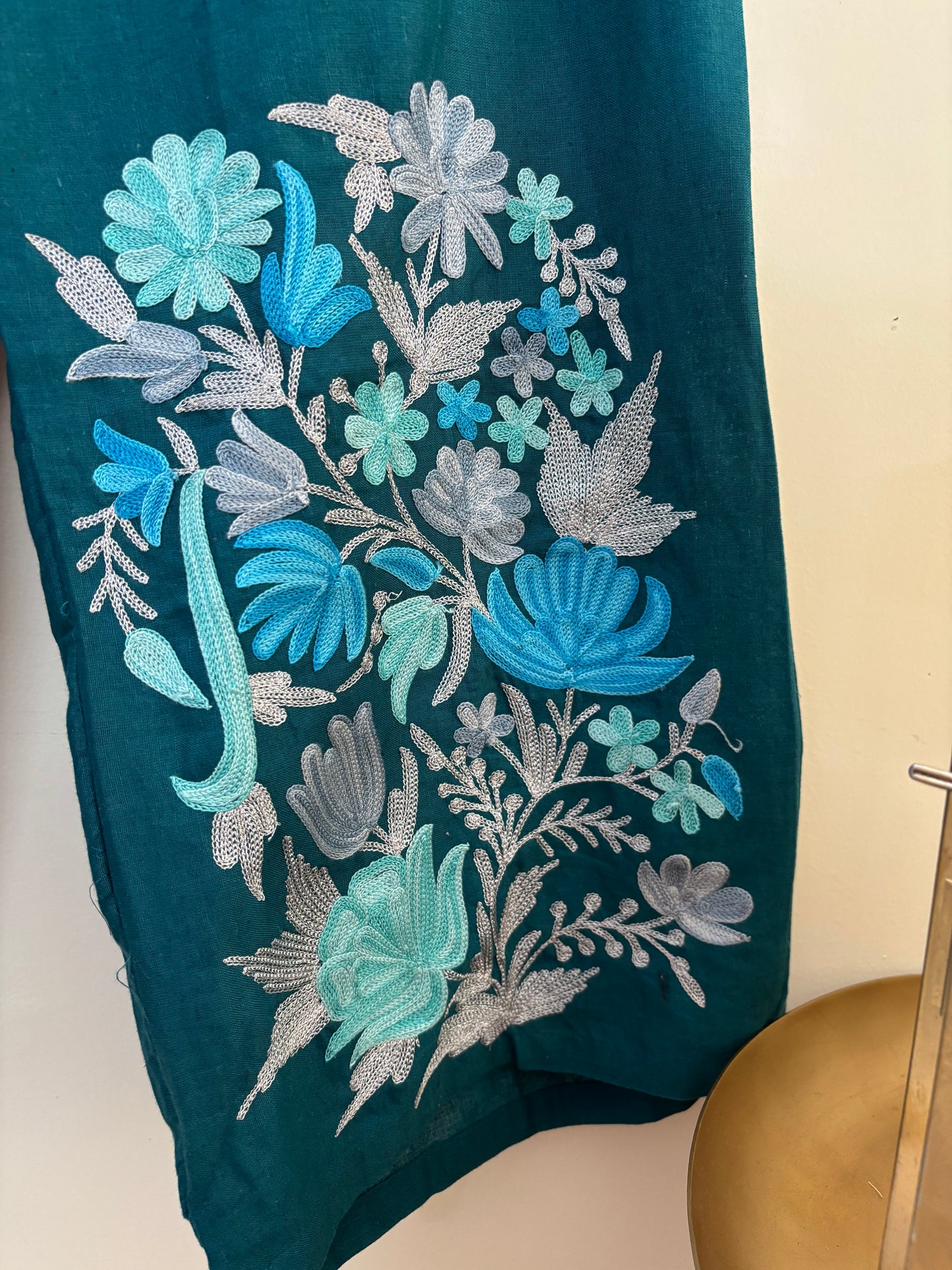 Women Green Wide Leg Solid Embroidered Palazzos