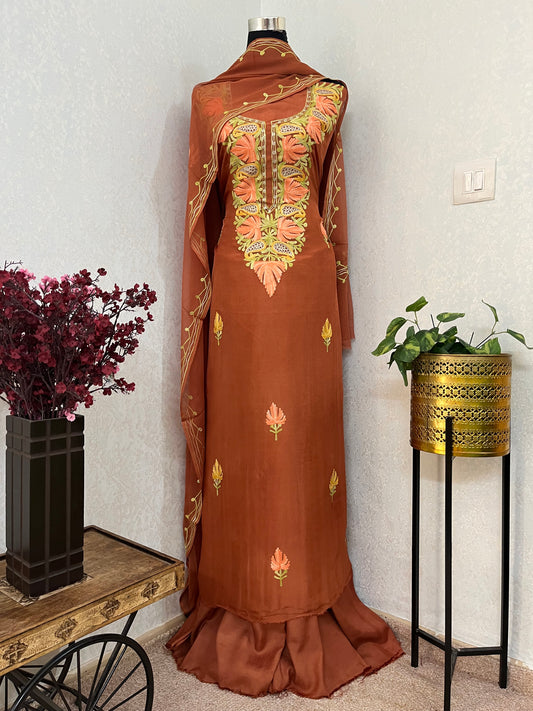 Dull Orange Opada Silk Kashmiri Suits