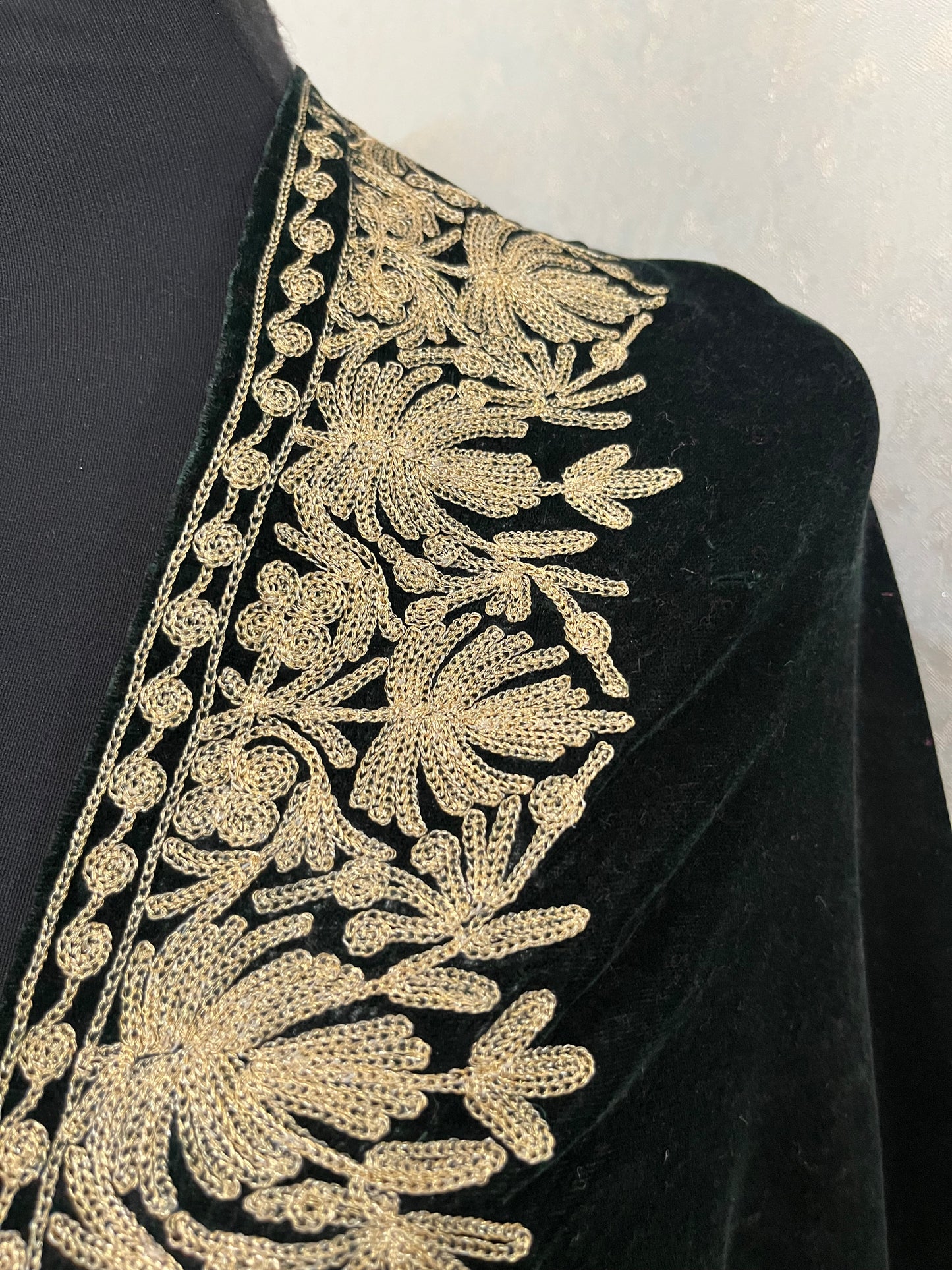 Bottle Green Tilla Embroidered Velvet Cape