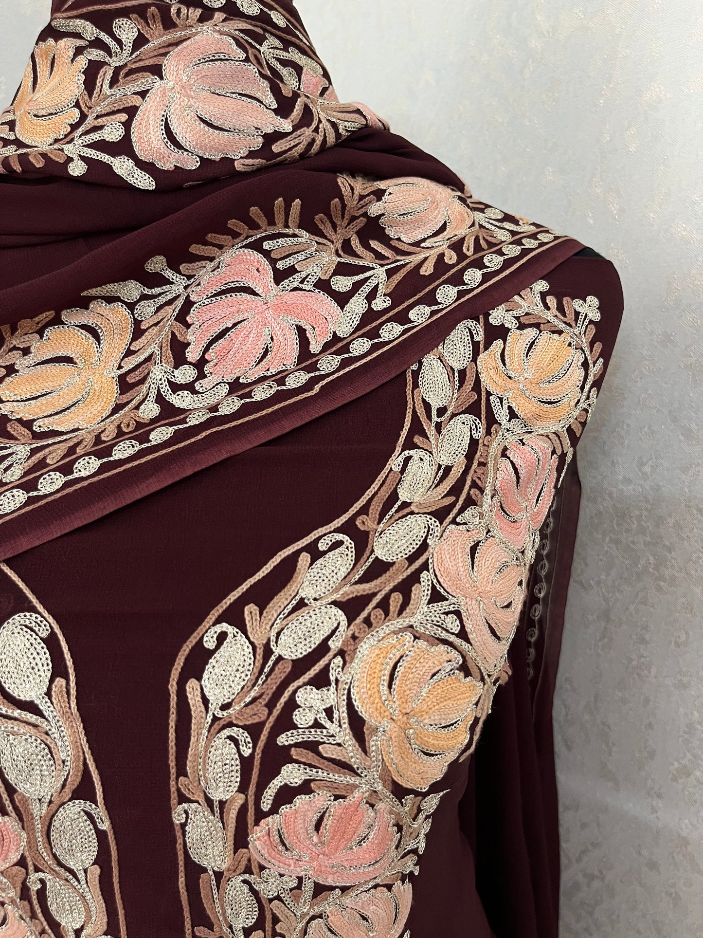 Brown Pure Georgette Kashmiri Suit