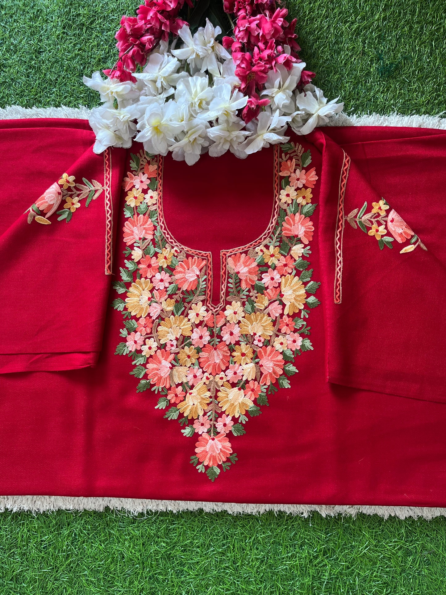 Maroon Woollen Aari Embroidered 2pc suit 5mtr