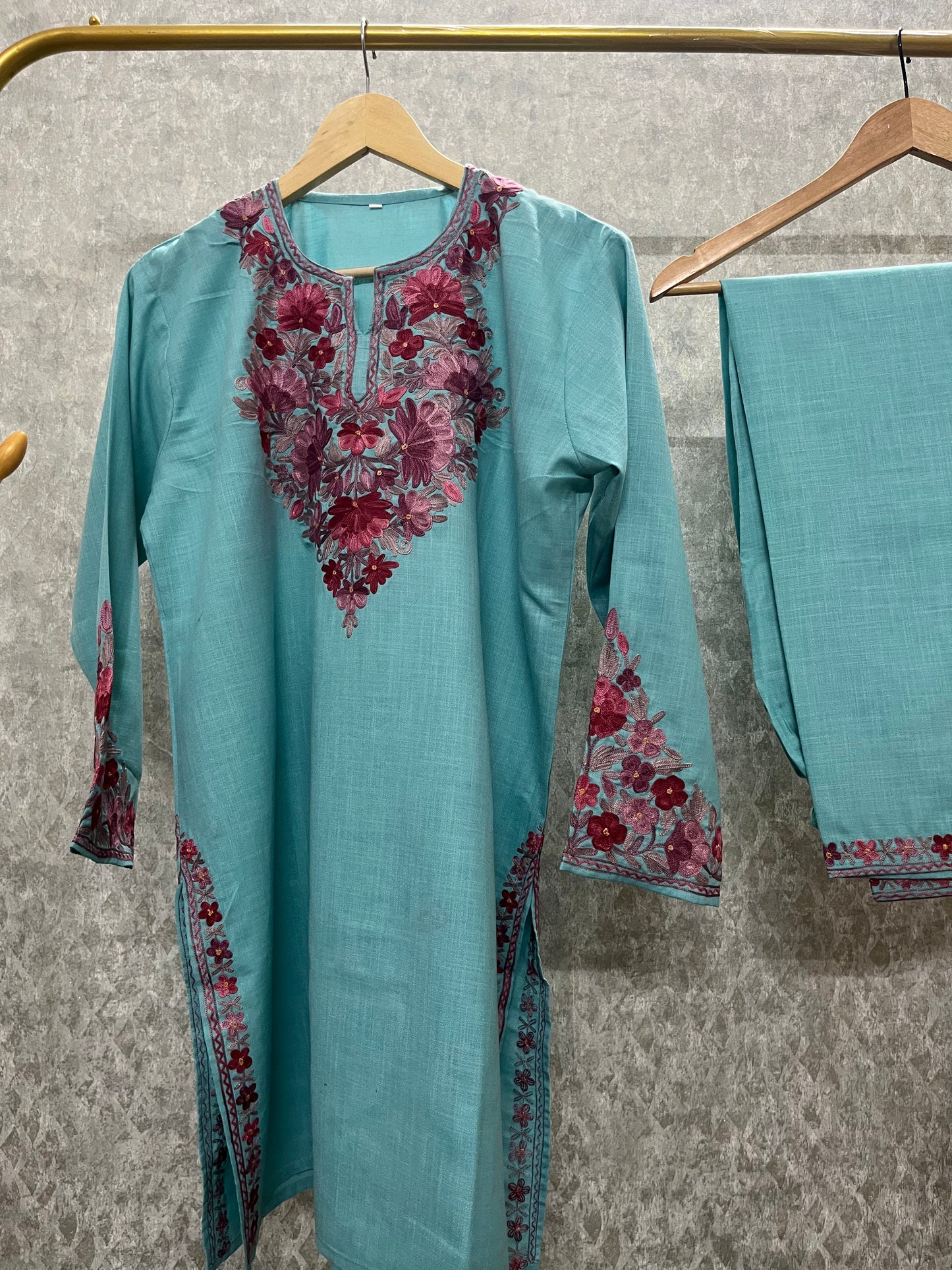 Sky Blue Cotton Stitched Co-ord Set (42)