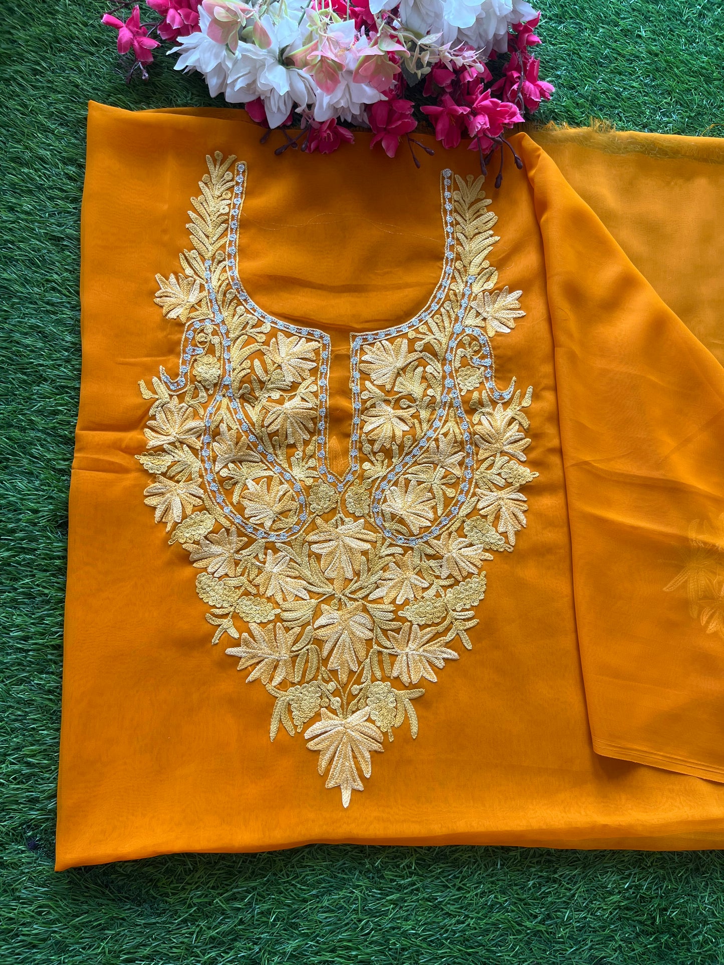 Mustard Georgette Kashmiri Kurta Material