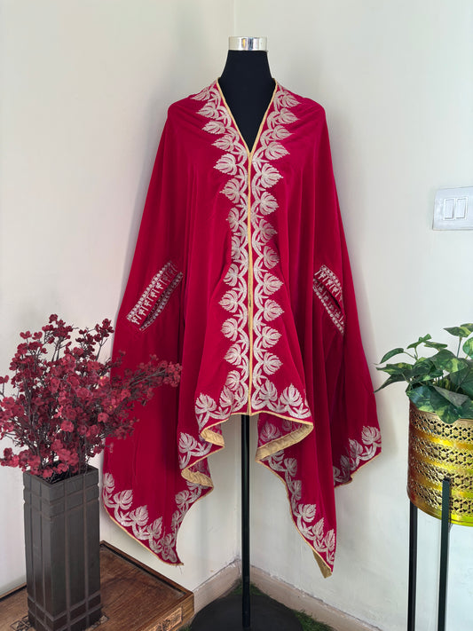 Hot Pink Tilla Embroidered Velvet Cape