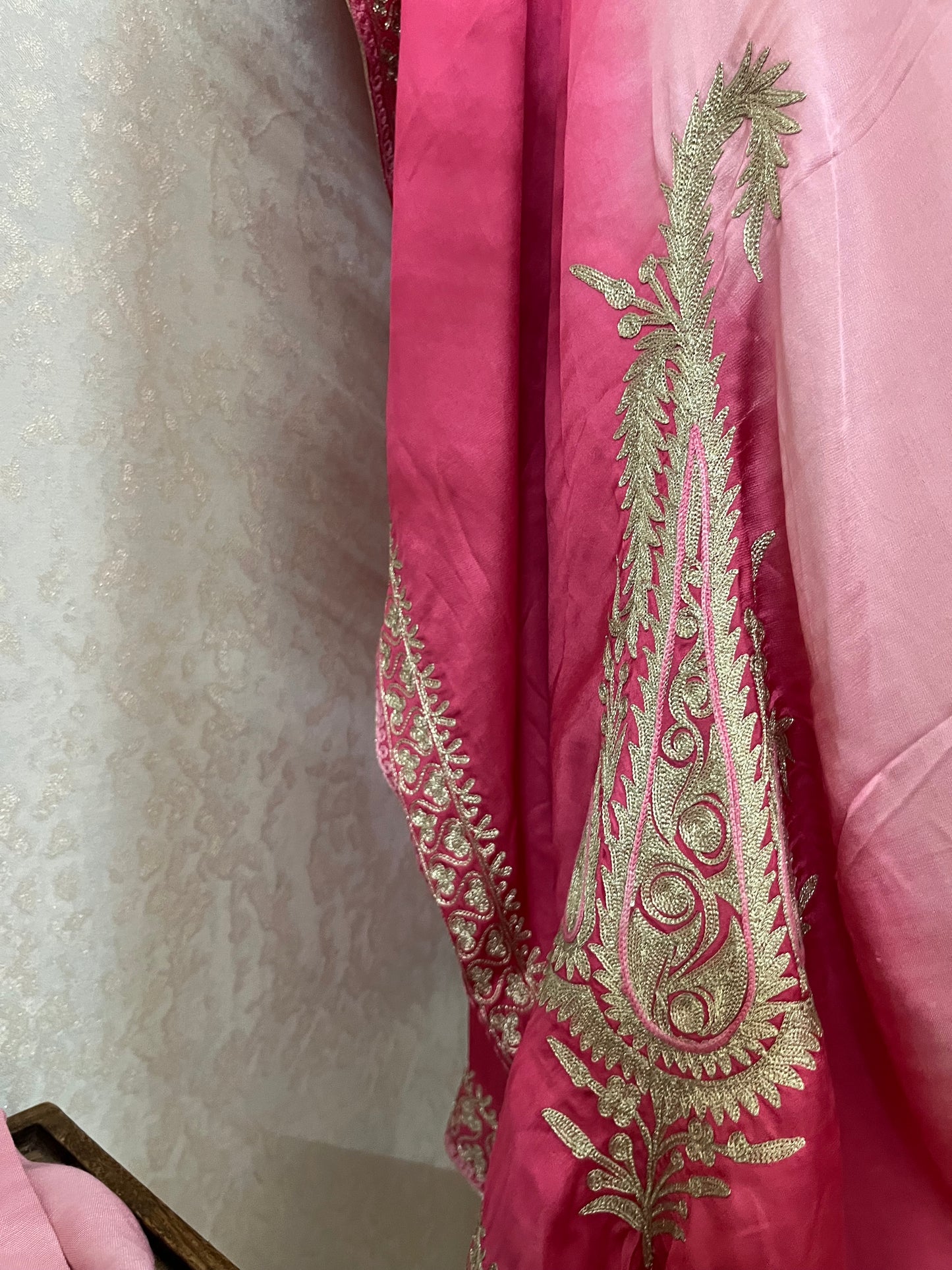 Pink Pure Crape Kashmiri Kaftan