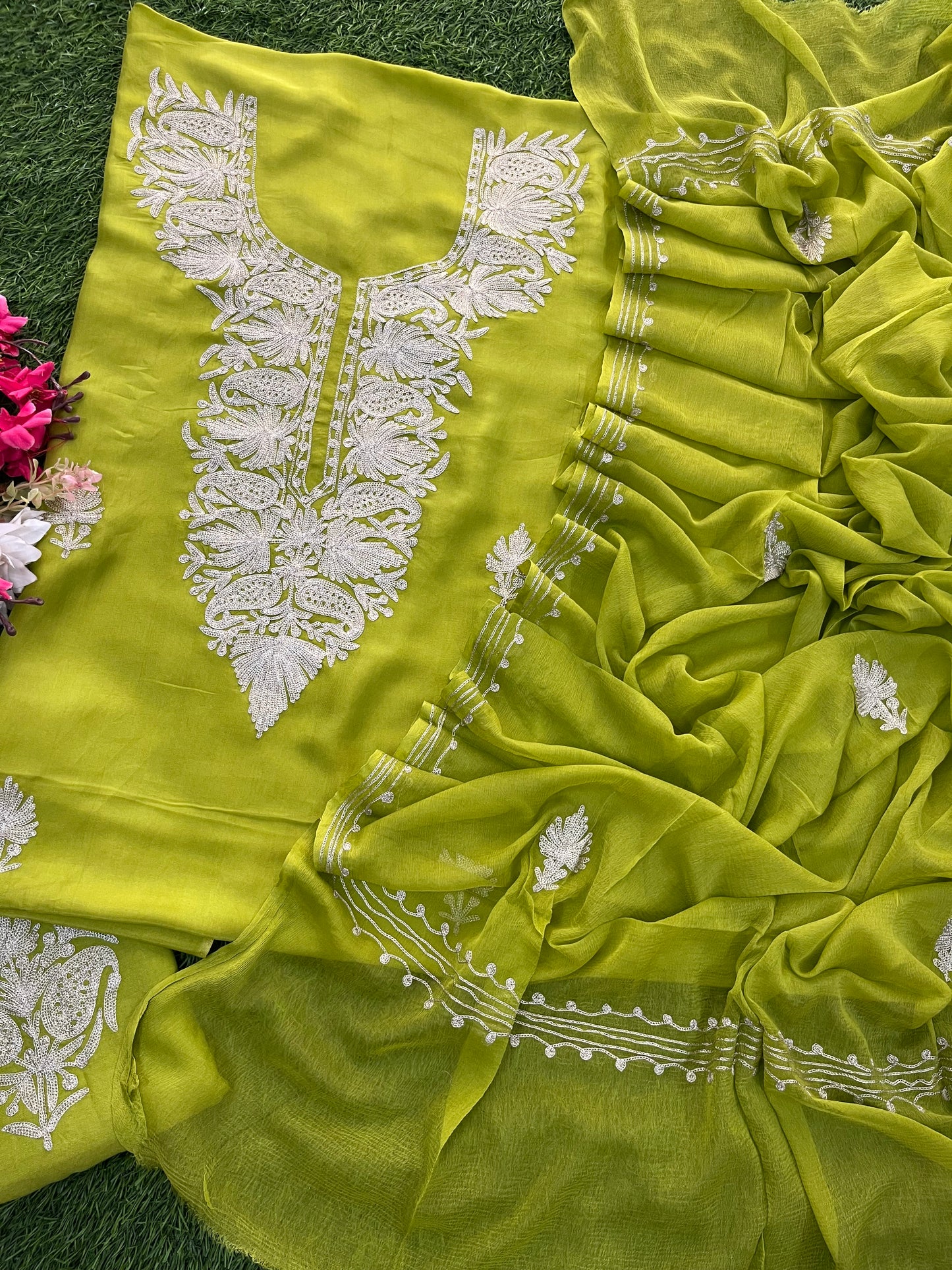 Green Silk Tilla Kashmiri Suit