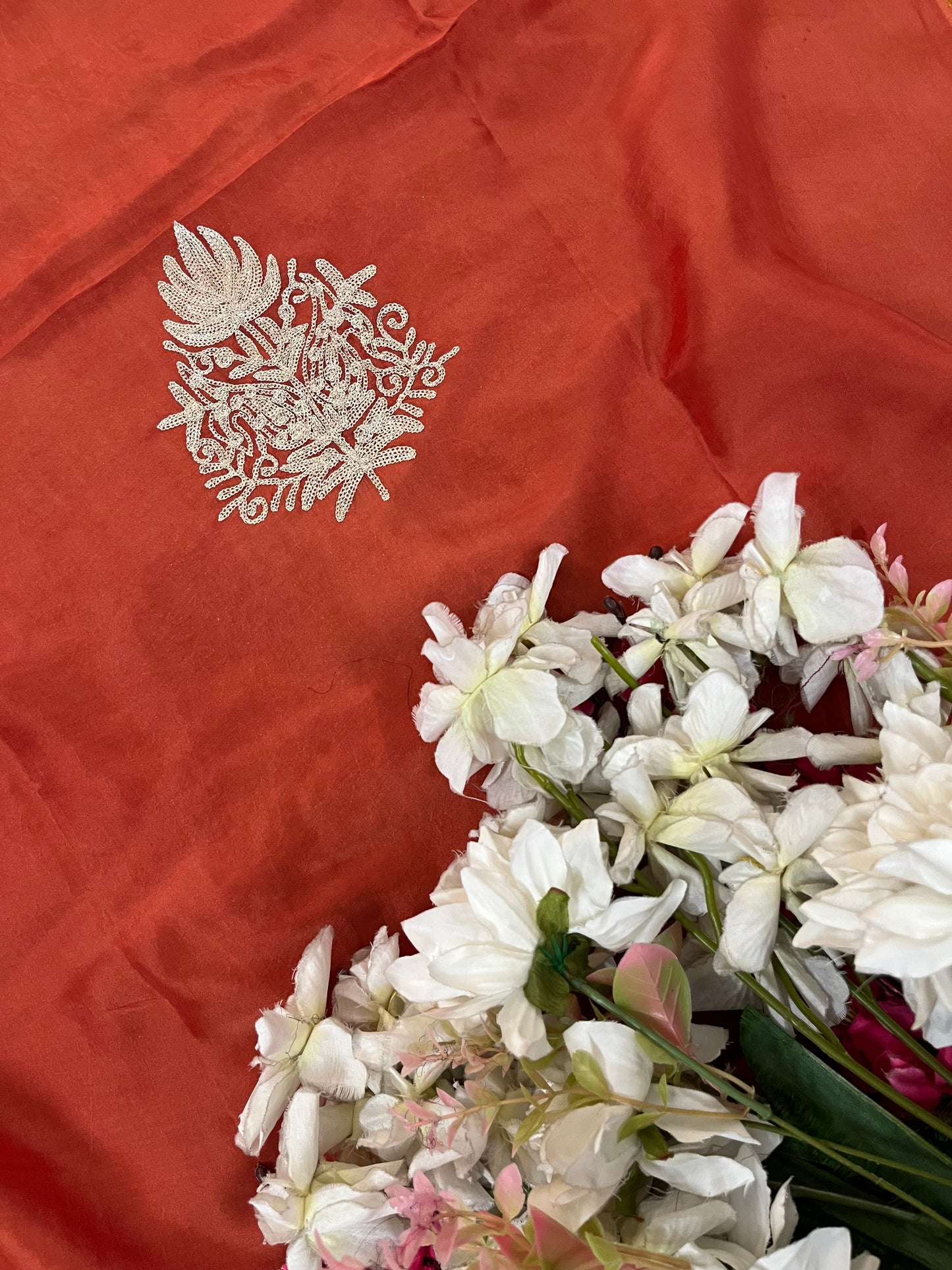 Soft Orange Silk Tilla Kashmiri Suit