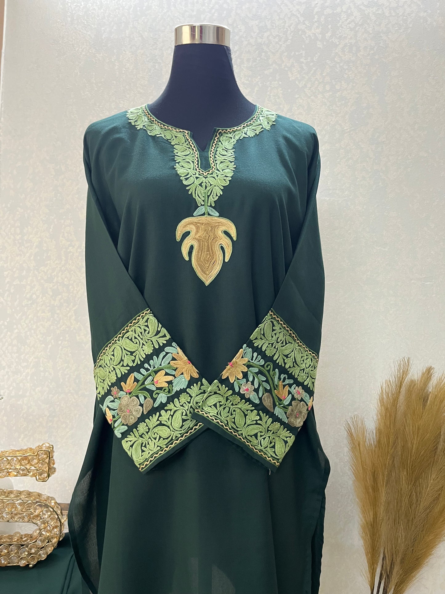 Bottle Green Cotton Embroidered Co-ord Set