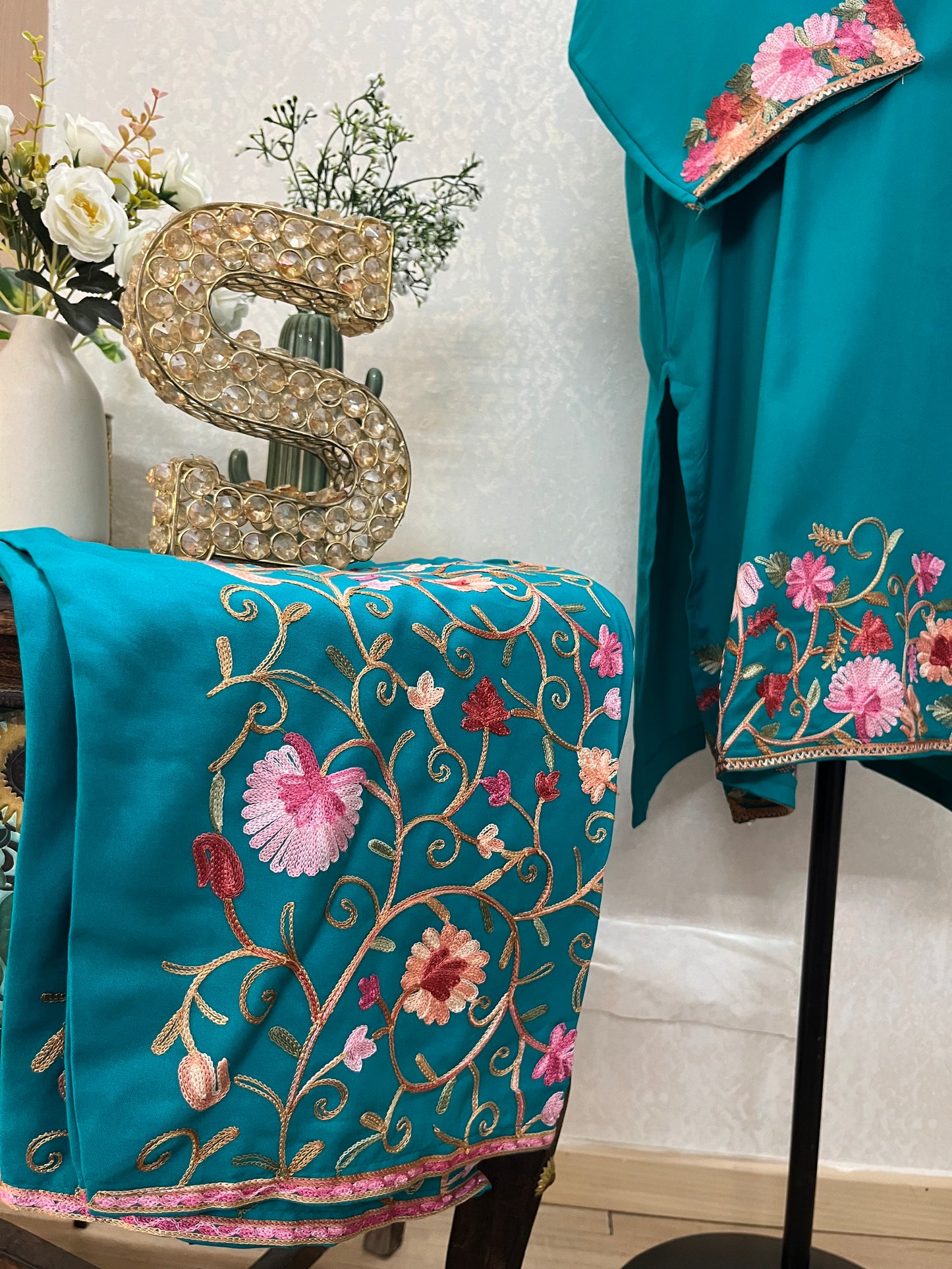Teal Blue Cotton Stitched Co-ord Set(42)