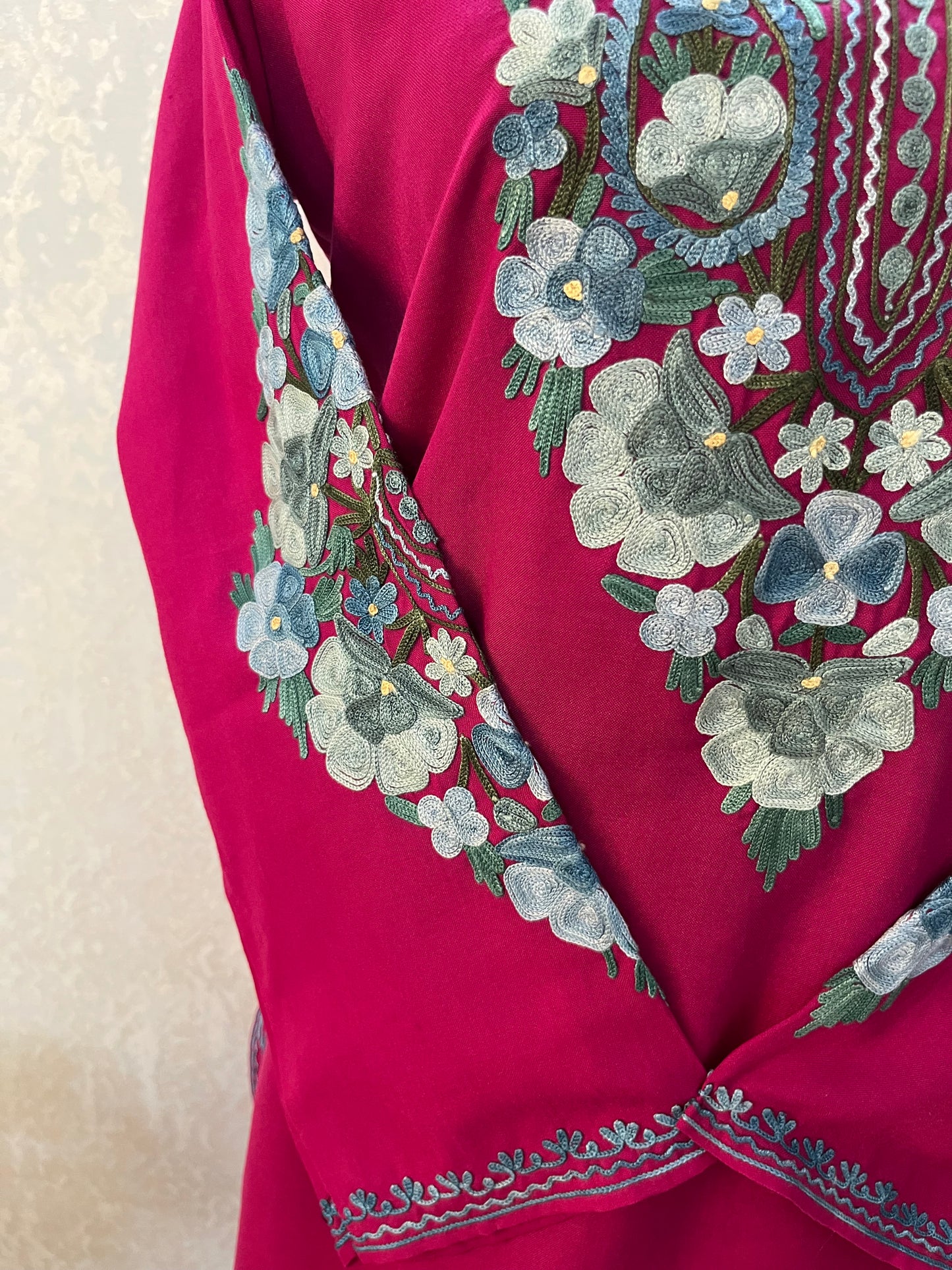 Hot Pink Cotton Aari Work Kurta