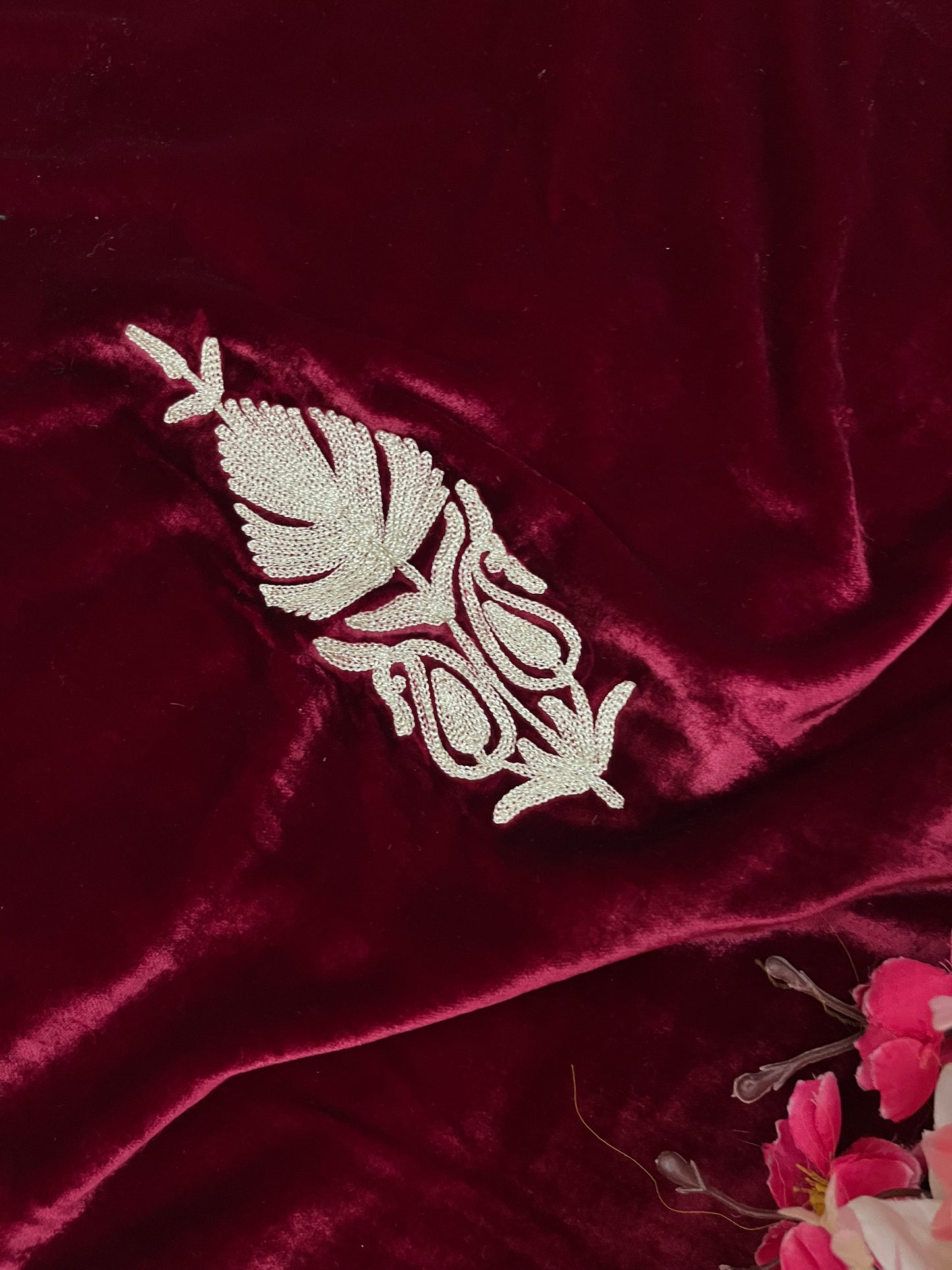 Maroon Tilla Makhmal 3pc Suit