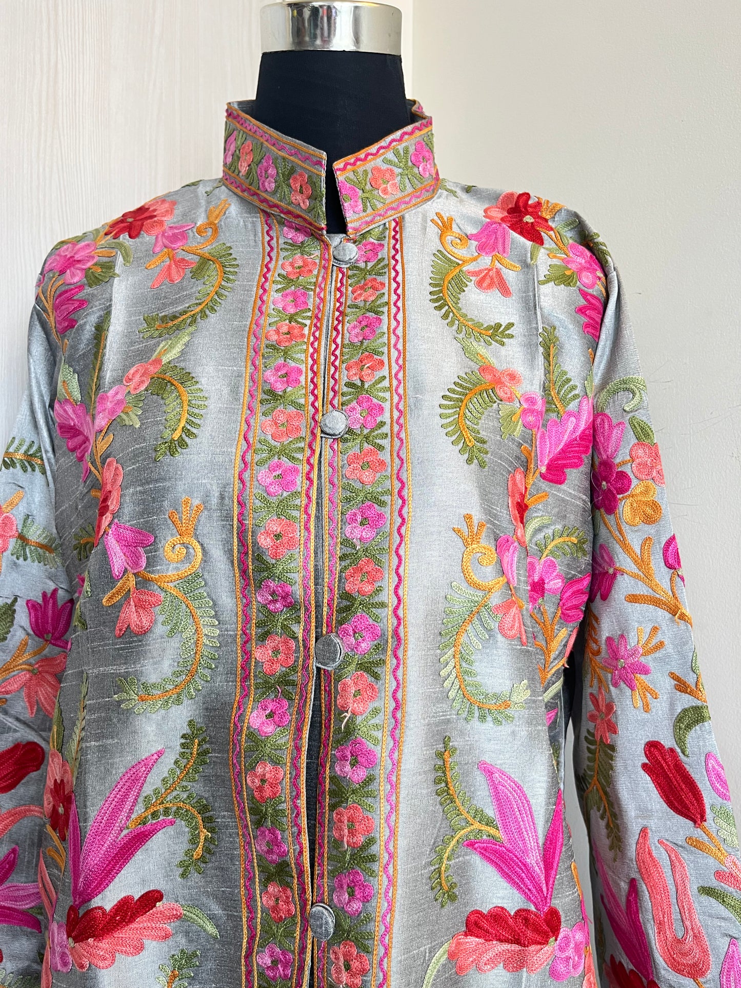 Silver Aari  Embroidered Silk Jacket ‘L/XL’