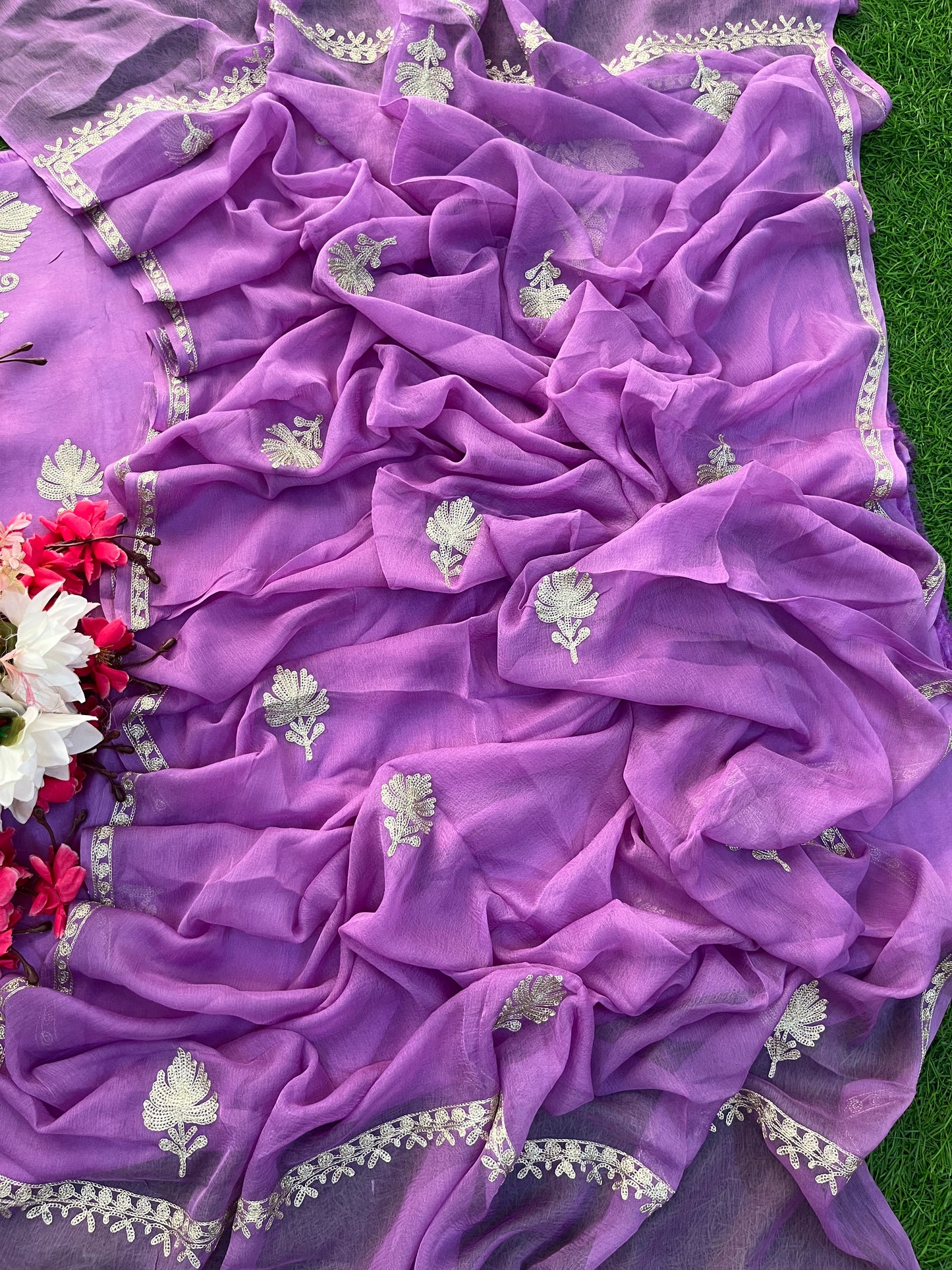 Lavender Silk Tilla Kashmiri Suit