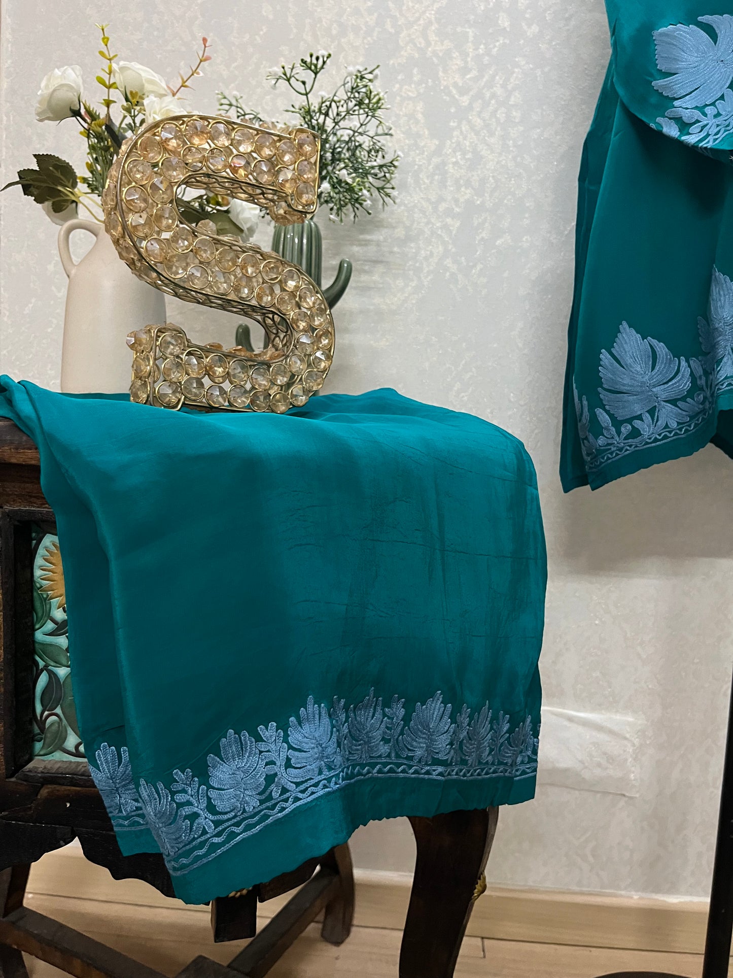 Green Stitched Crape Cord Set (46)