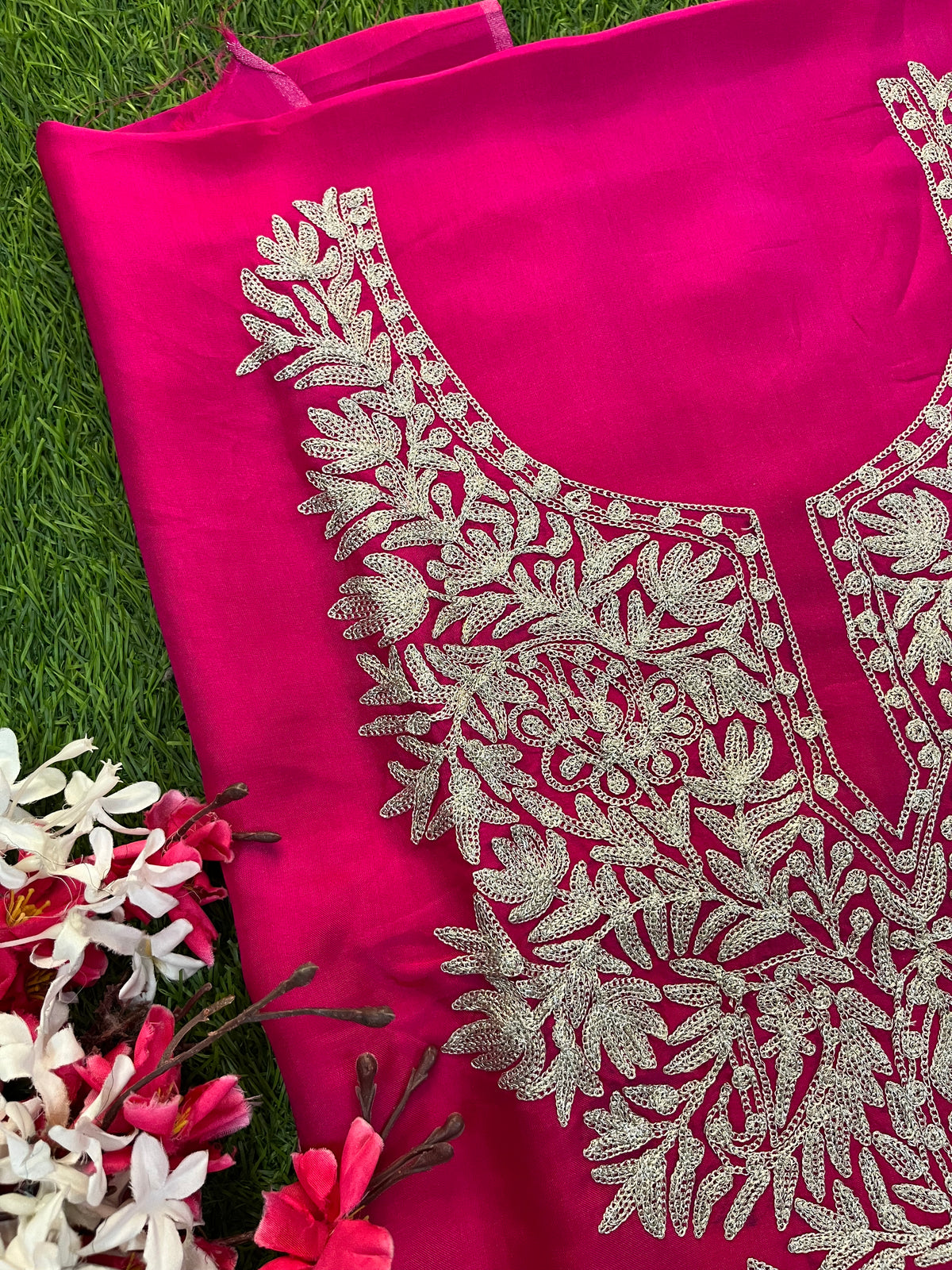 Hot Pink Silk Tilla Kashmiri Suit