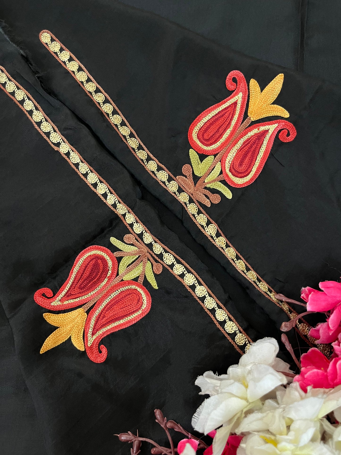 Black Opada Silk Kashmiri Suits