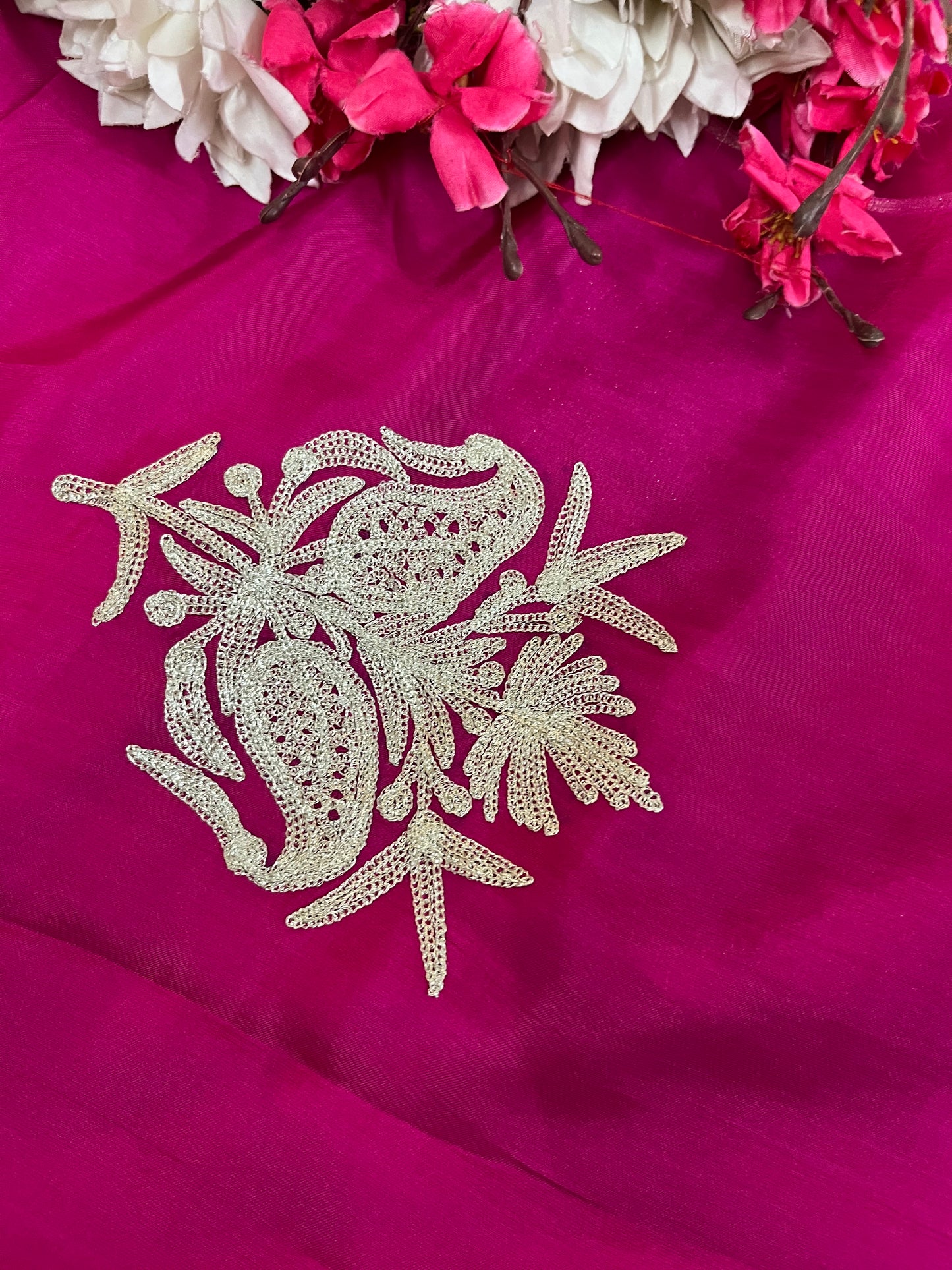 Hot Pink Silk Tilla Kashmiri Suit