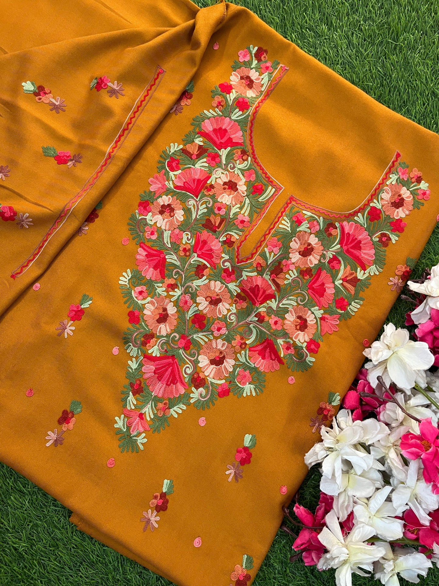 Golden Brown Woollen Aari Embroidered 3pc suit