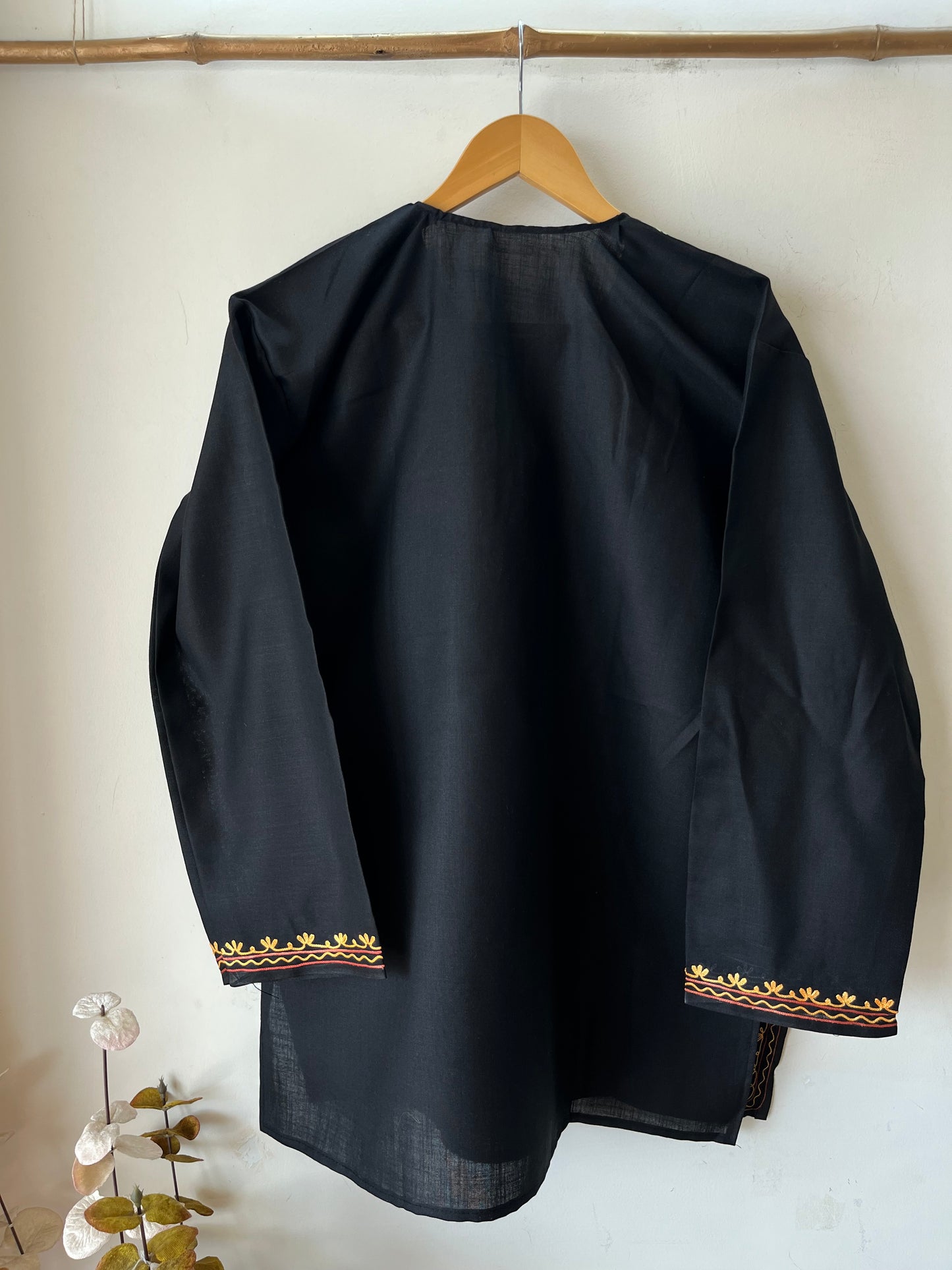 Black Cotton Aari Work Kurta