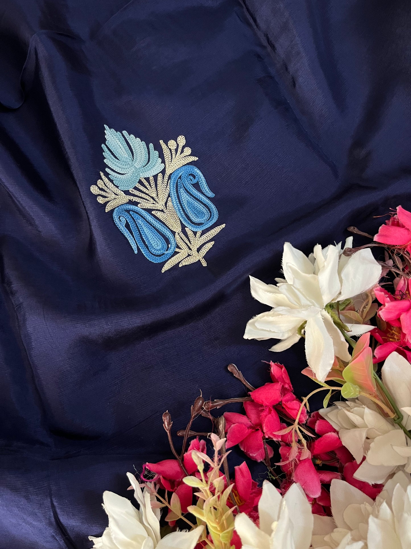 Sanam’ Navy Blue Silk Aari Embroidered Suit material