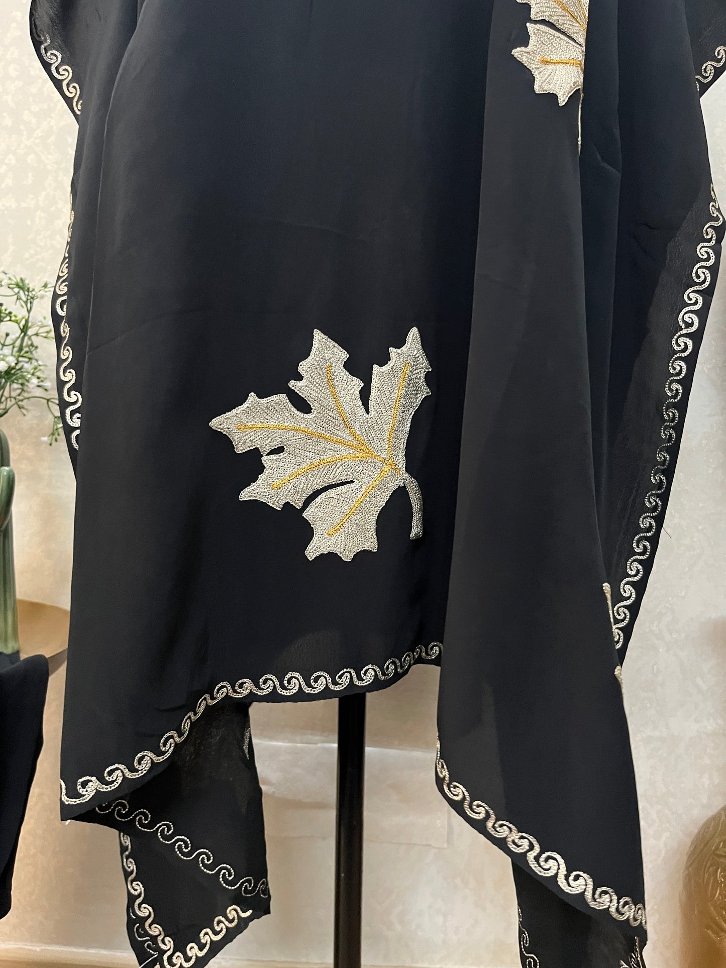 Black Crape Kashmiri Kaftan Set