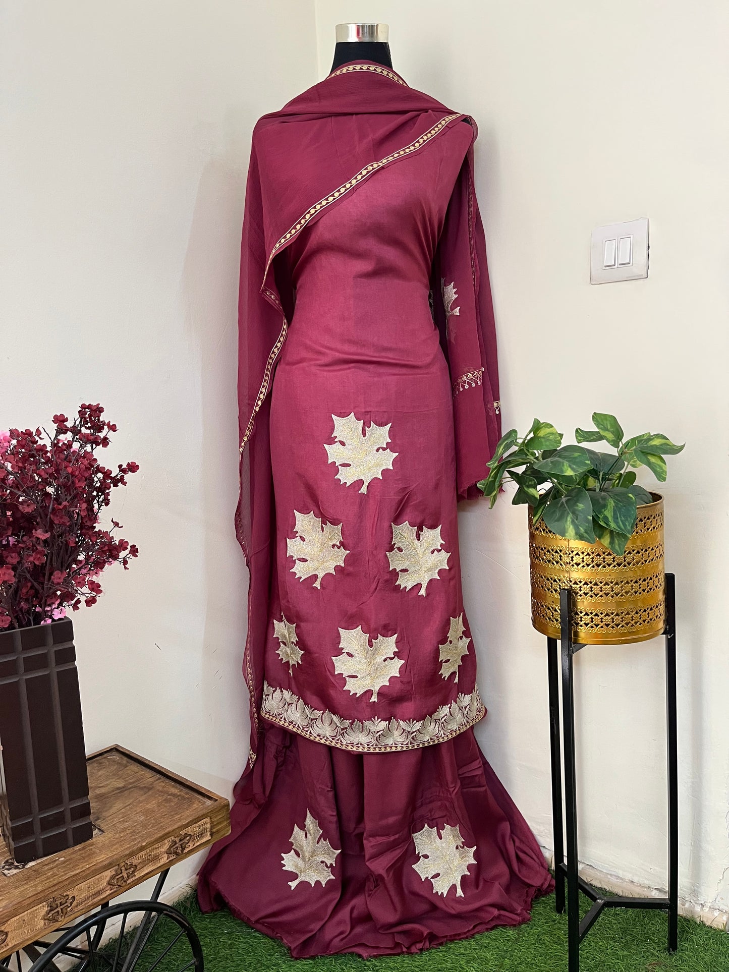 Red Sanam’ Tilla Embroidered Suit material
