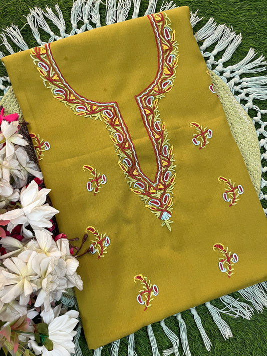 Lime Green Cotton Two Piece Suit (Hand Embroidered)