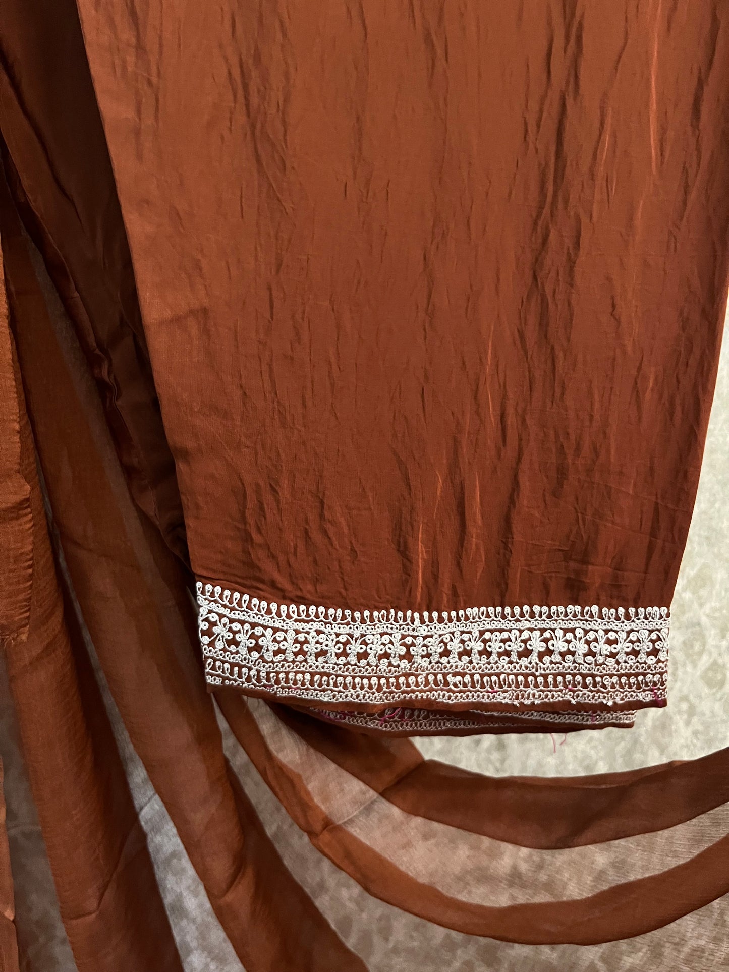 Coffee Stitched Crape Pheran Set with dupatta (46)