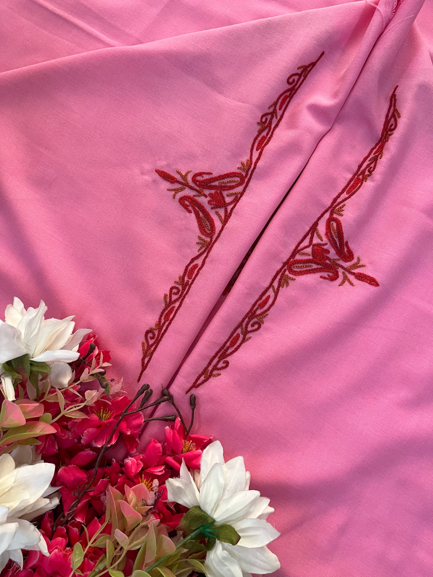 Pink Cotton Two Piece Suit (Hand Embroidered)