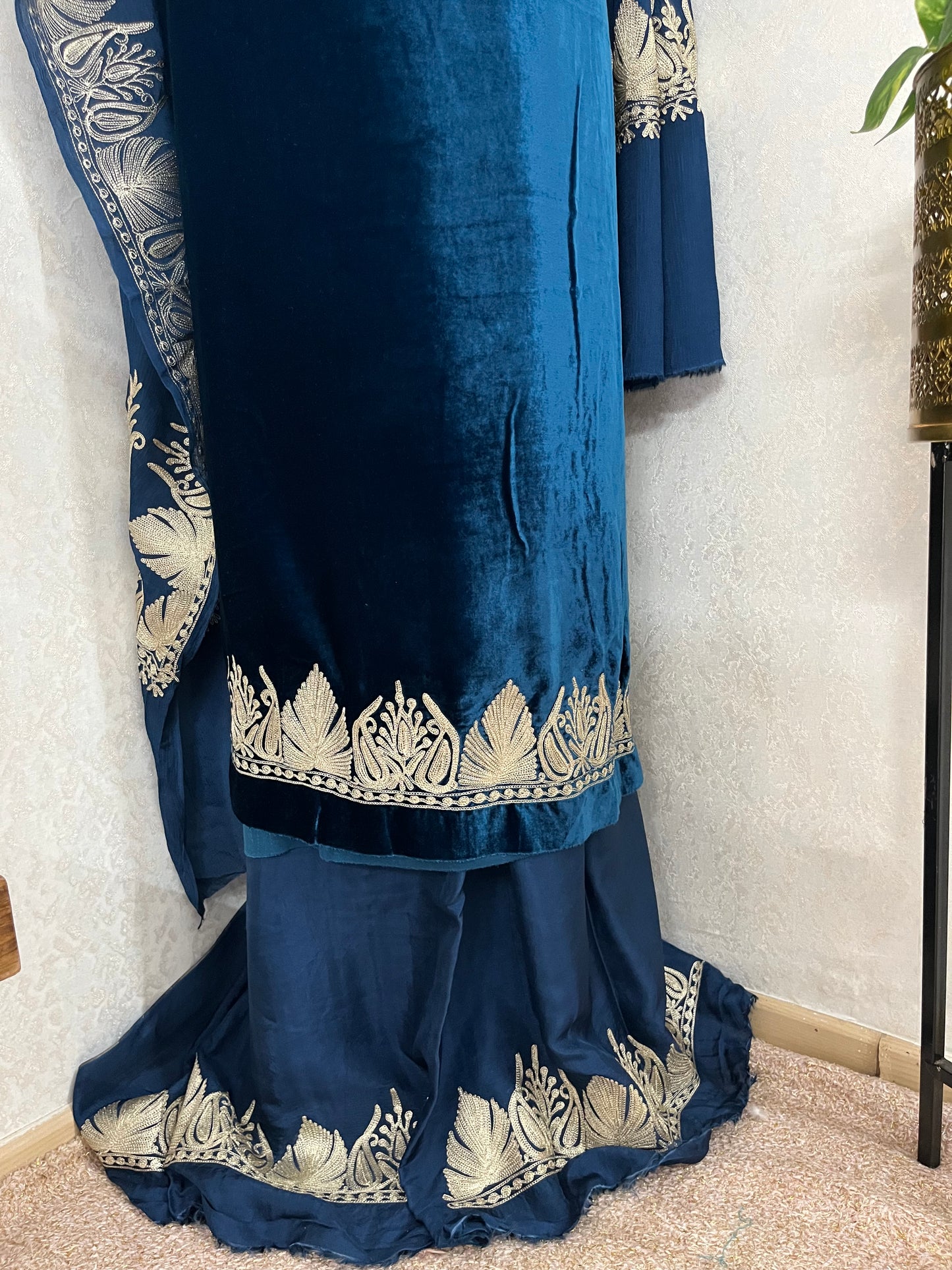 Electric Blue Tilla Makhmal 3pc Suit