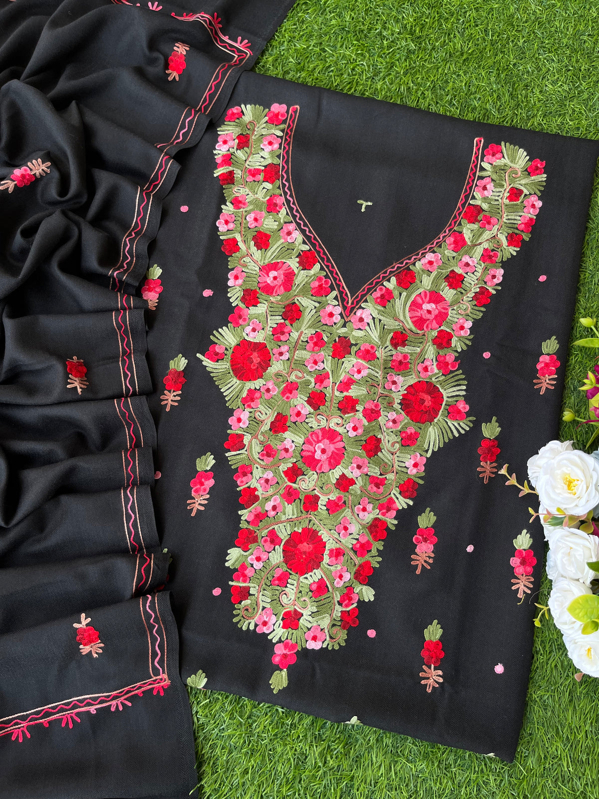 Black Woollen Aari Embroidered 3pc suit