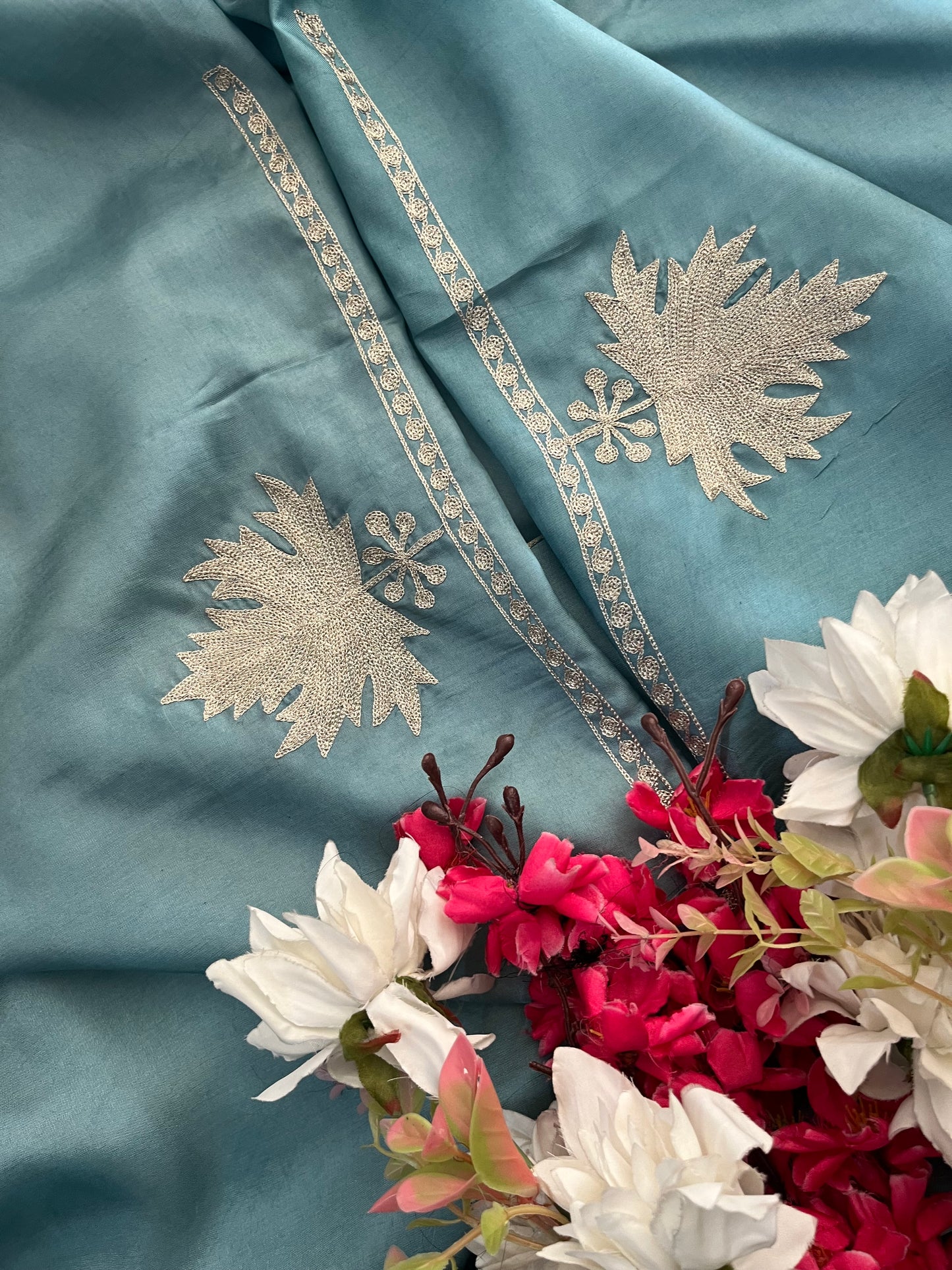 Powder Blue Sanam’ Tilla Kashmiri Silk Suit