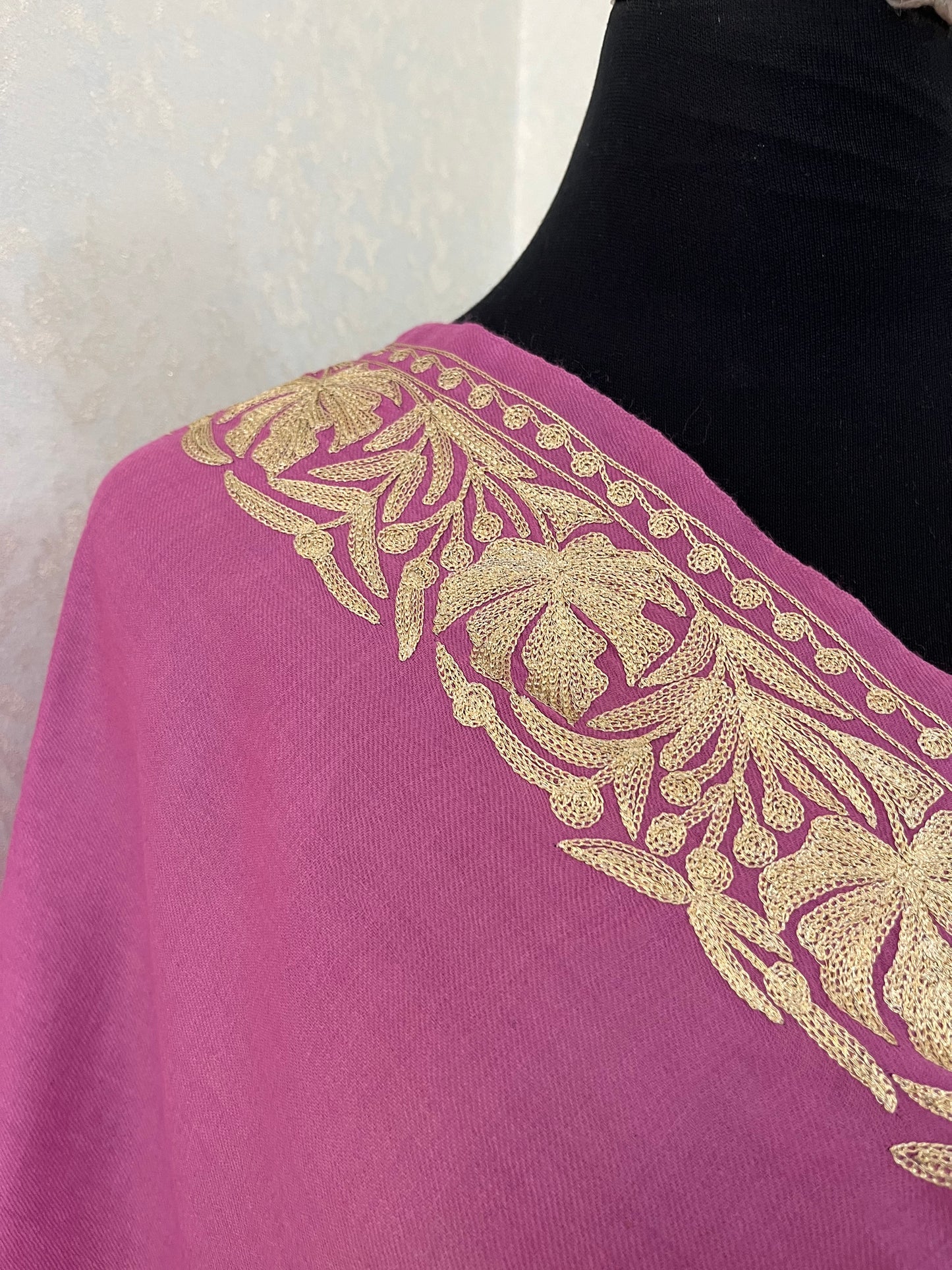 Pink Semi Pashmina Tilla Embroidered stole