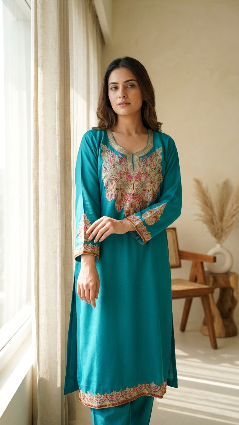 Firozi Cotton Stitched Co-ord Set( 44)
