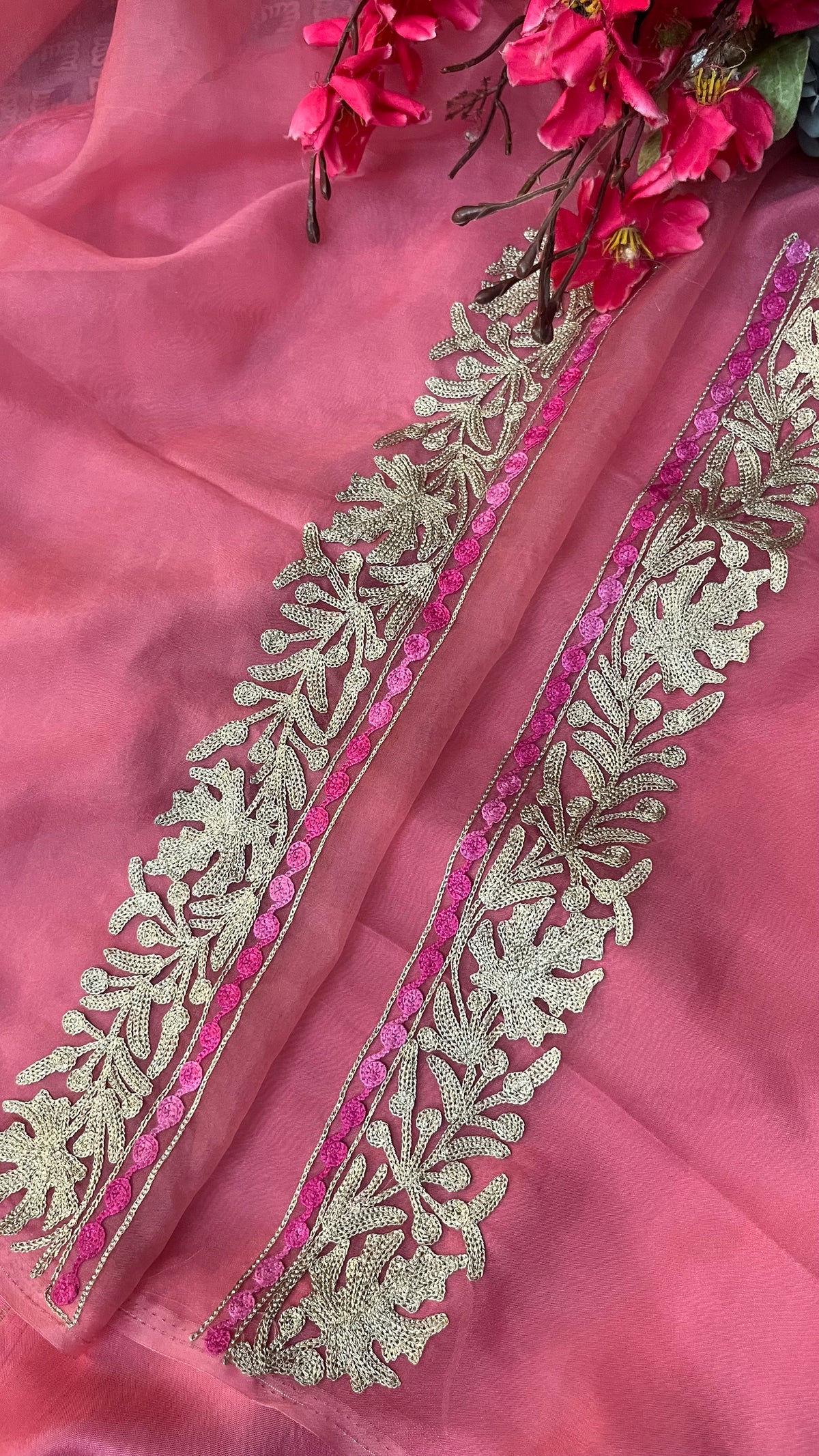 Pink Soft Tissue Kashmiri Suit