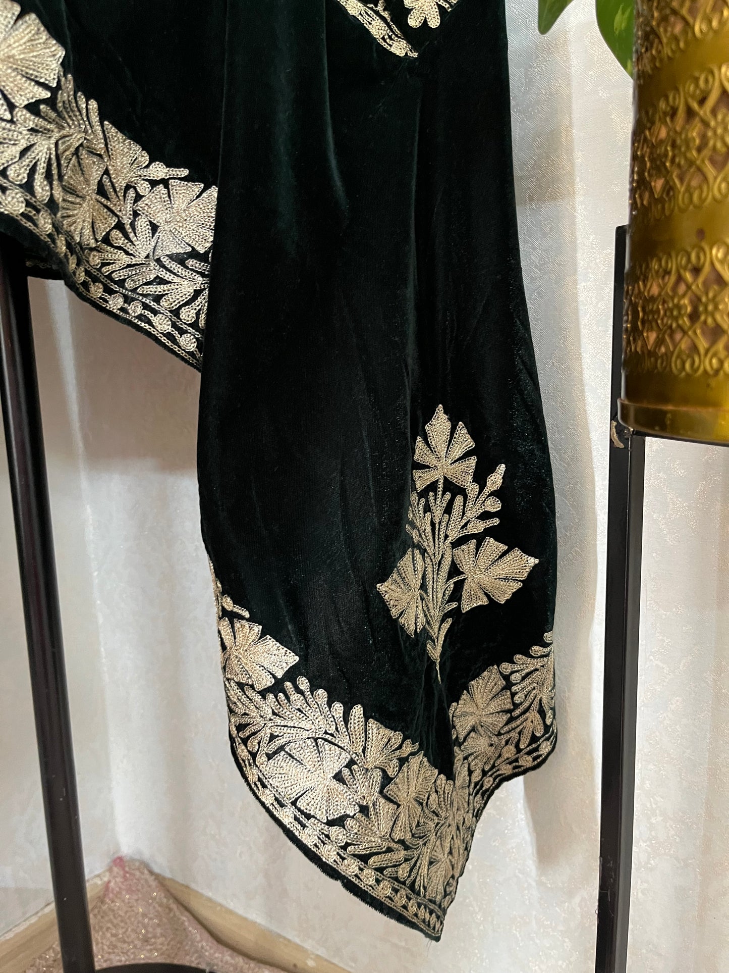 Bottle Green Tilla Embroidered Velvet Cape