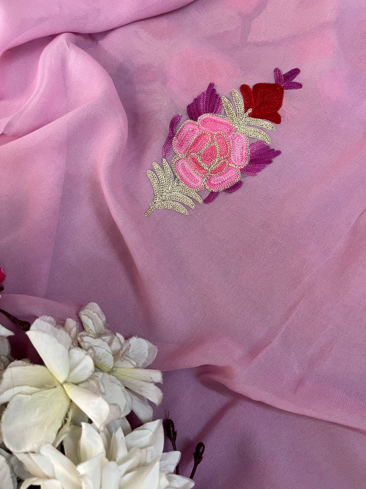 Baby Pink Pure Georgette Double Shade Kashmiri Suit