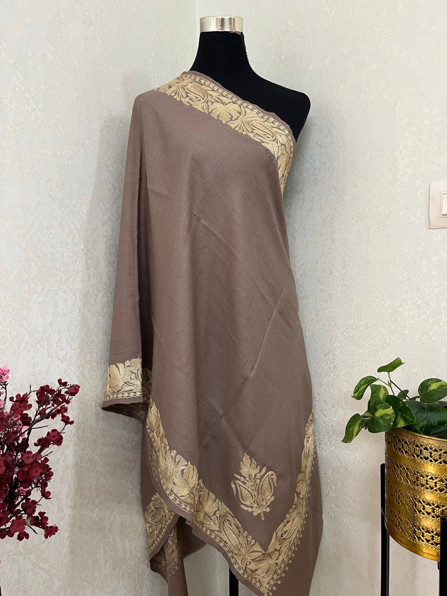 Semi Pashmina Tilla Embroidered stole