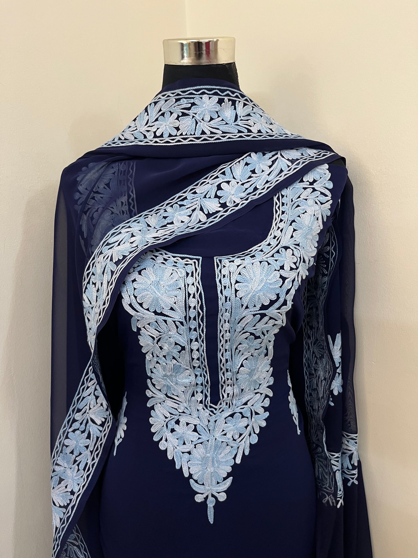 Navy blue Georgette Kashmiri Suit
