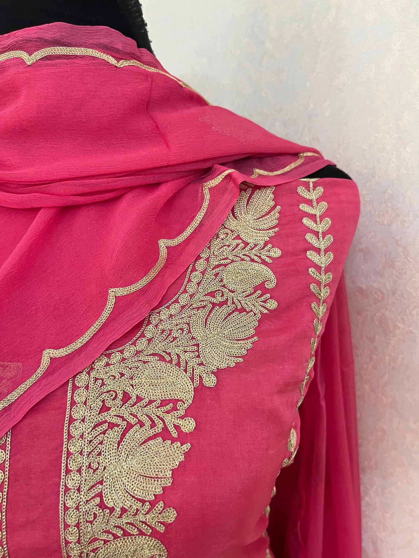 Rose Pink Sanam’ Silk Tilla Kashmiri Suit