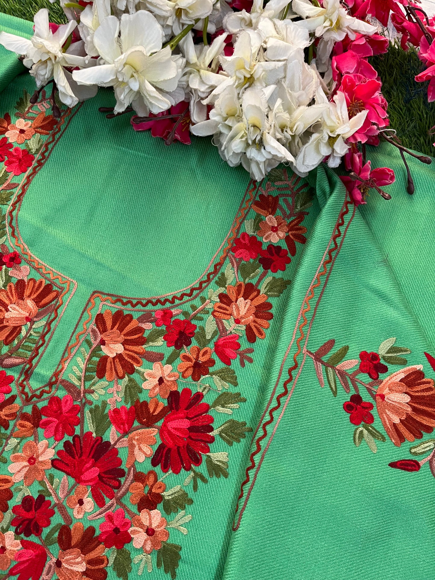 Soft Green Woollen Aari Embroidered 2pc suit 5mtr