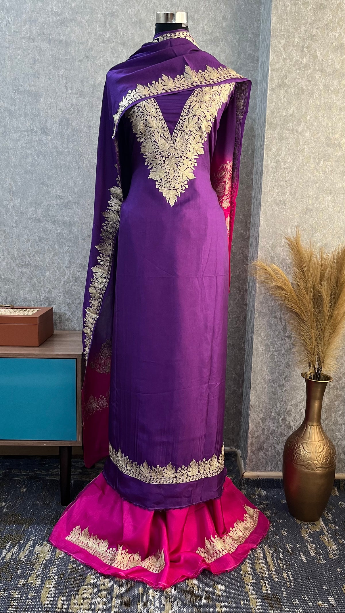 Purple Sanam Silk Kashmiri Suit