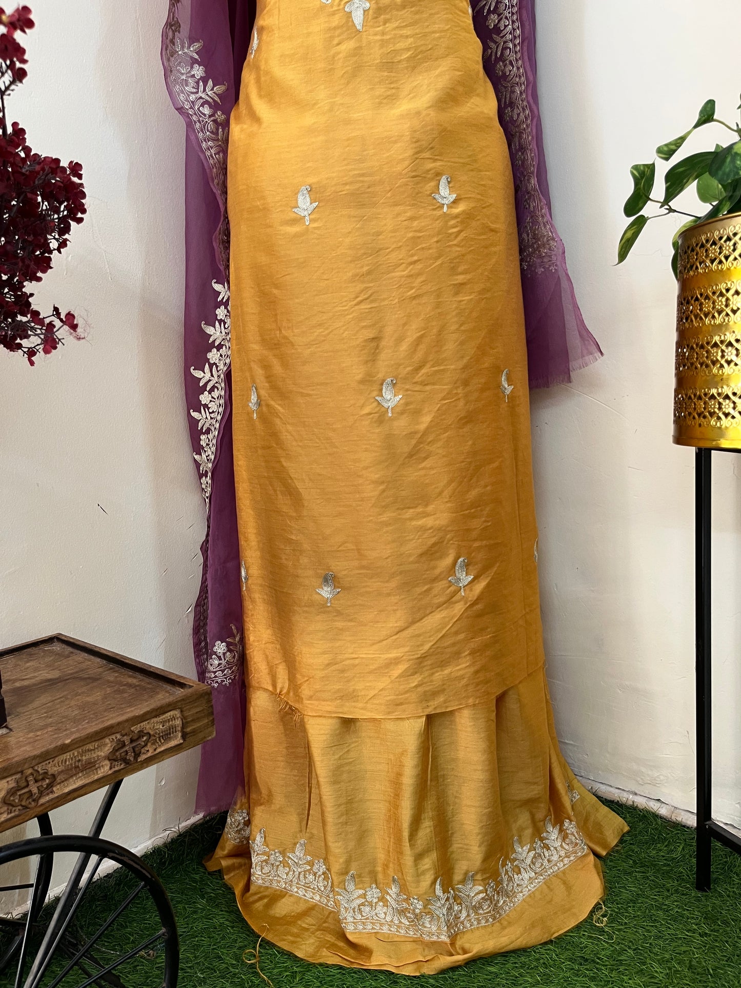Golden Yellow Chanderi Silk Kashmiri Suit