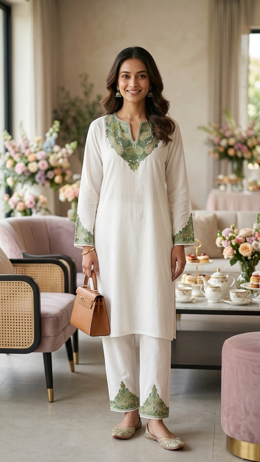 Off White Cotton Cord Set Free Size(42)