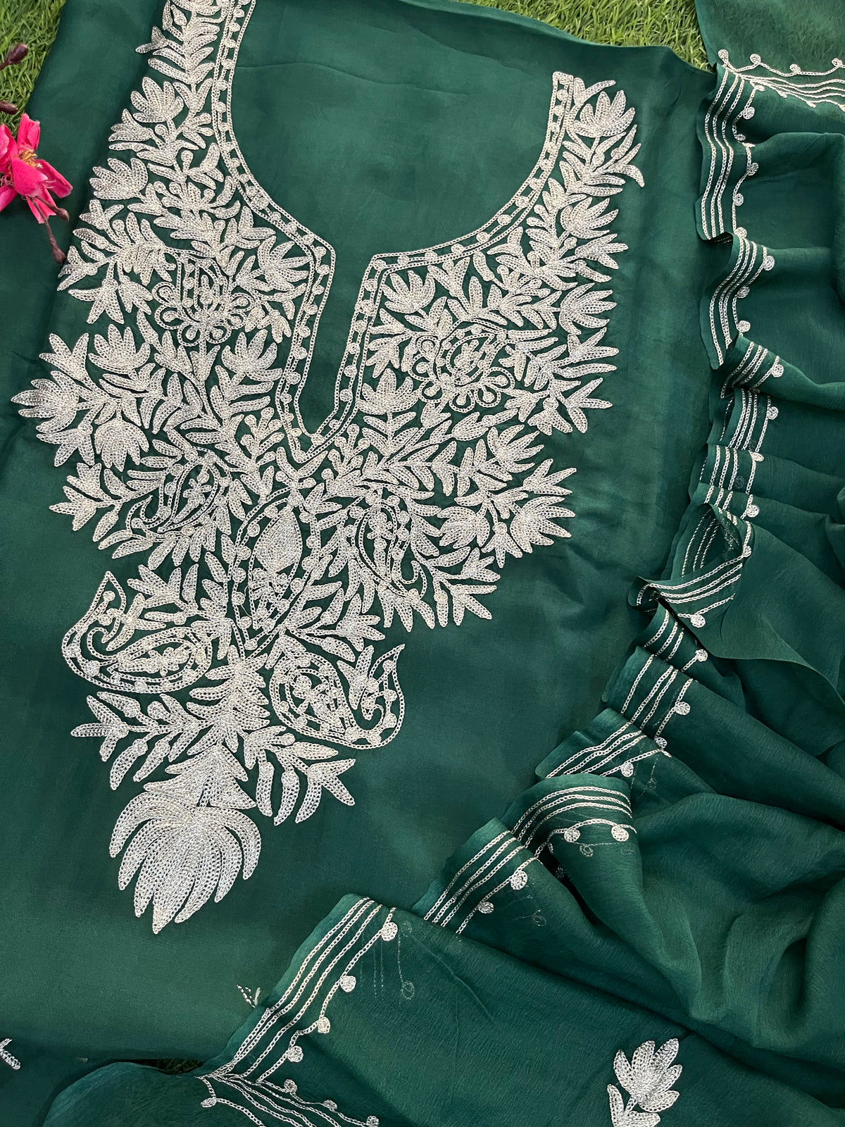 Green Silk Tilla Kashmiri Suit