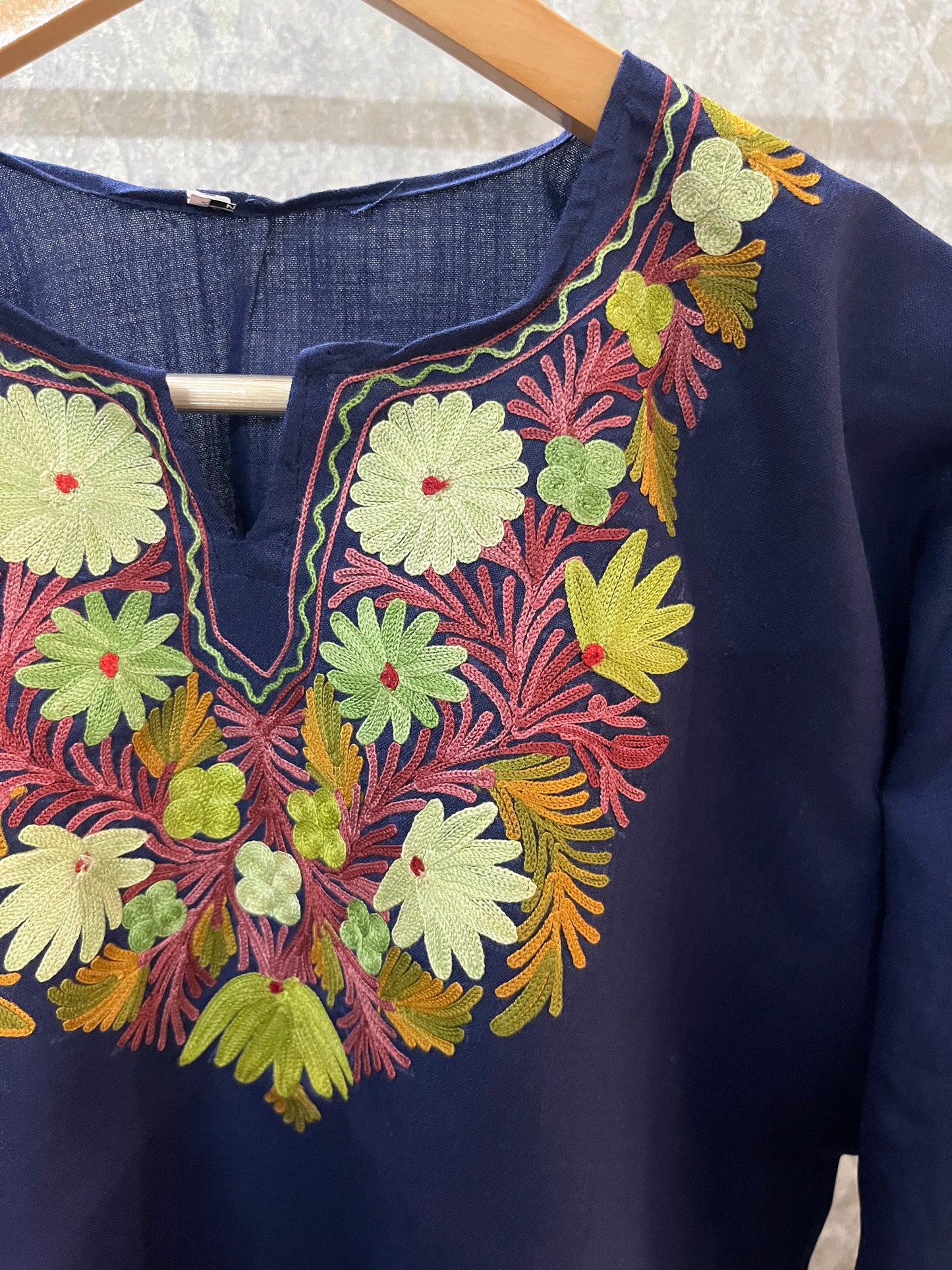 Navy Blue Cotton Aari Work Kurti