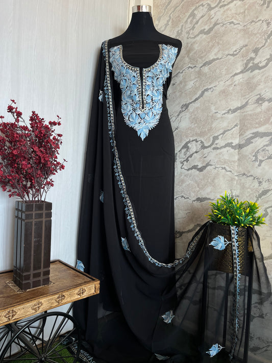 Black Georgette Shirt and Dupatta Aari Embroidered Suit