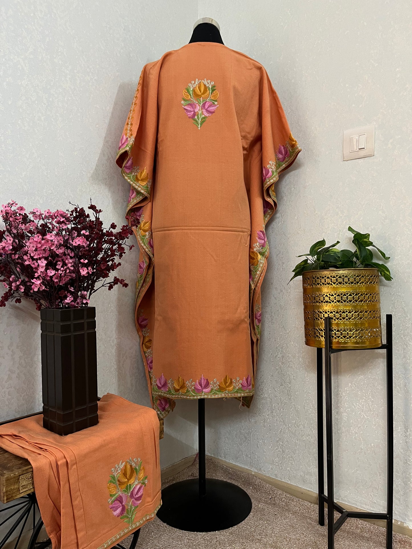 Orange Woollen Kashmiri Kaftan Set