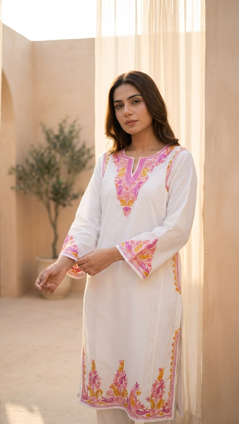 Off White Cotton Pheran Set