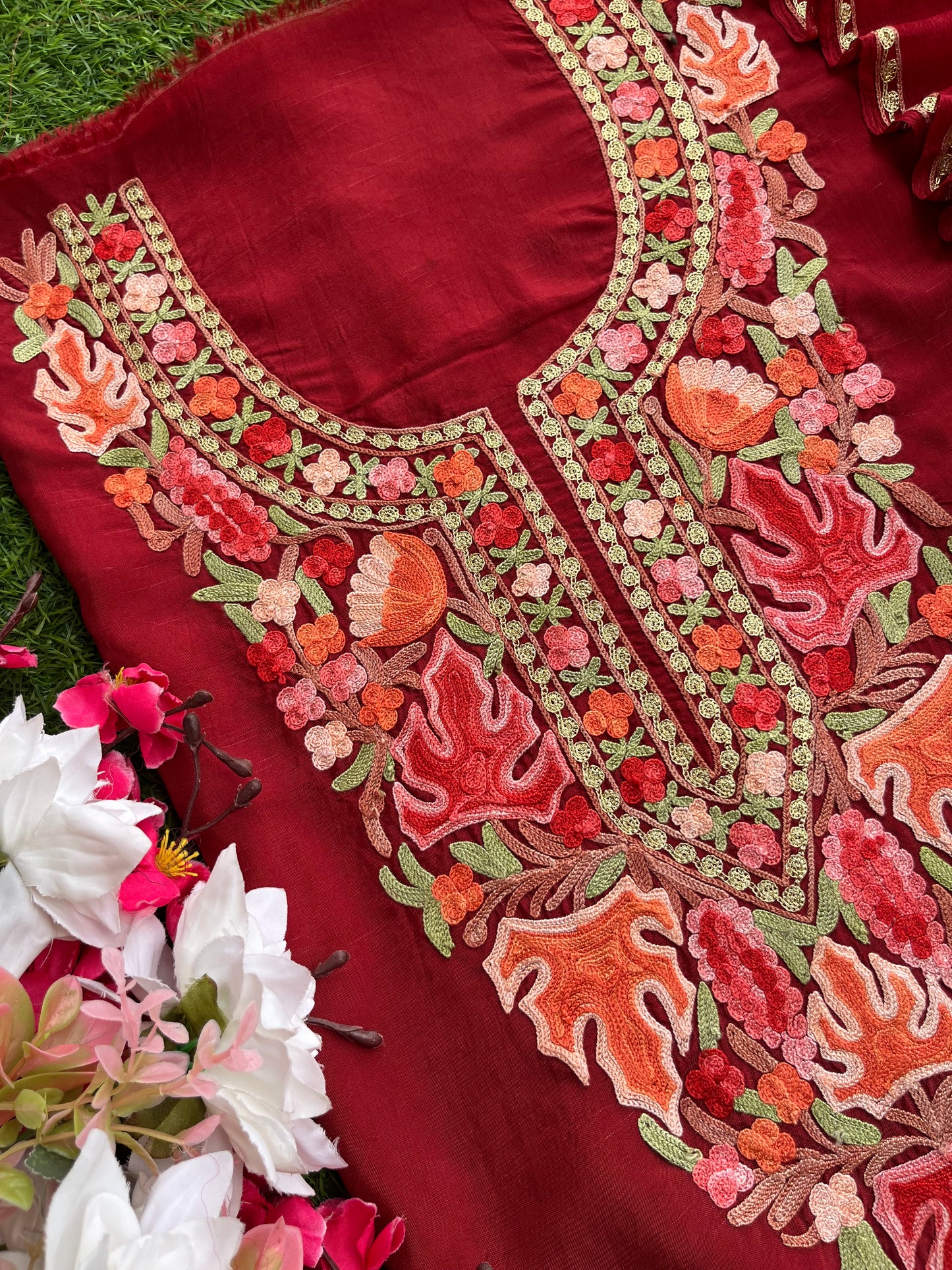 Maroon Opada Silk Kashmiri Suits
